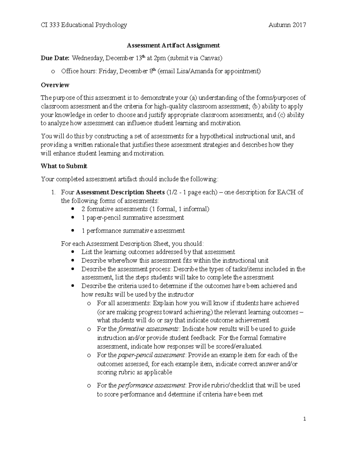 Assessment Artifact Assignment You Will Do This Constructing A Set Of