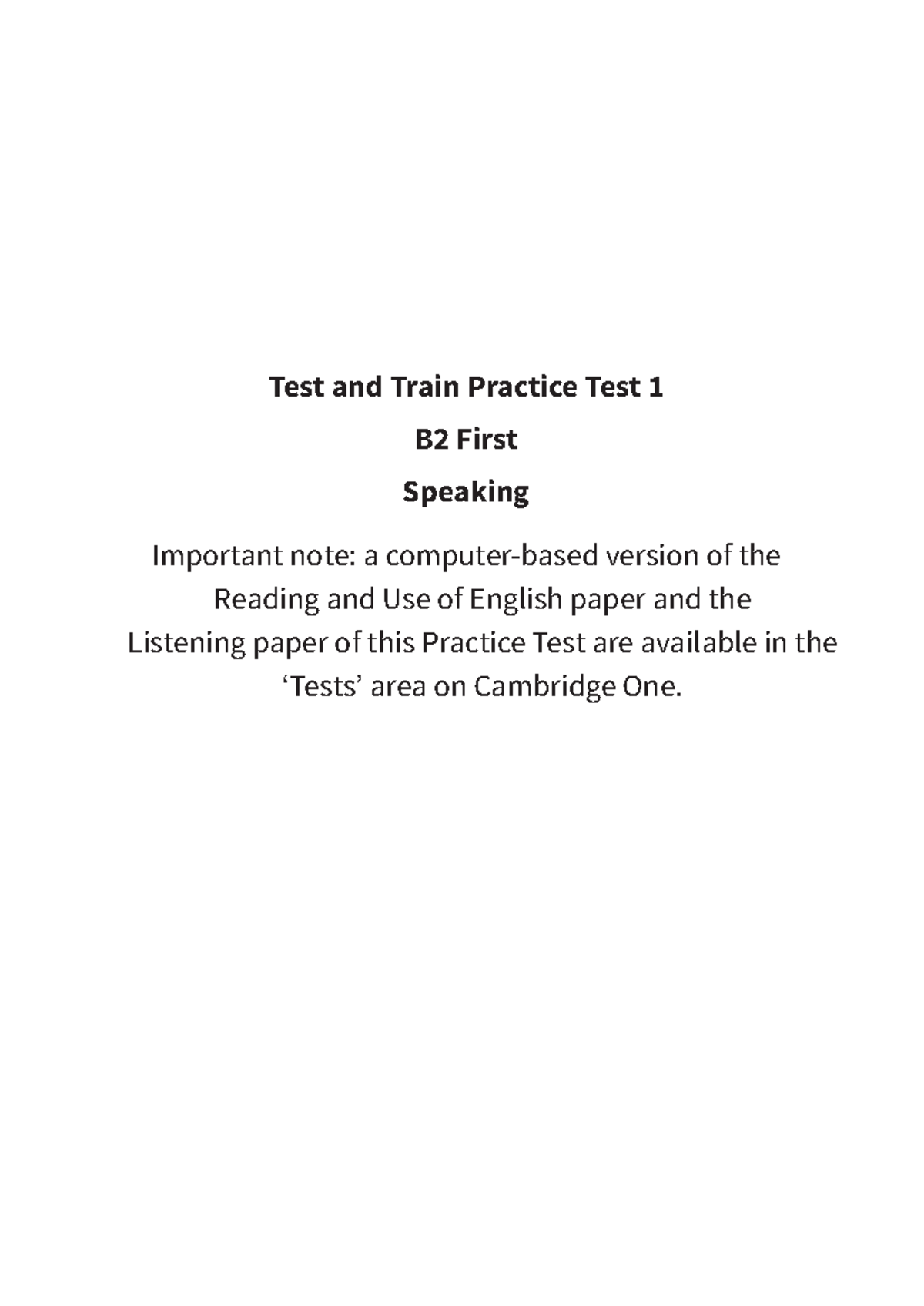 B2 First Speaking Test Train Practice Test 1: Key Frames and Tips - Studocu