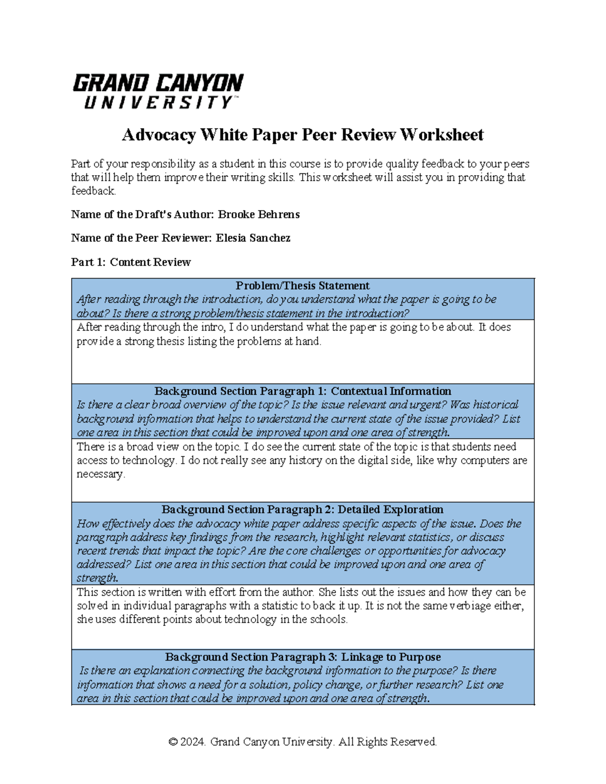 EDU-330-RS-T6 Advocacy White Paper Peer Review Worksheet - Studocu