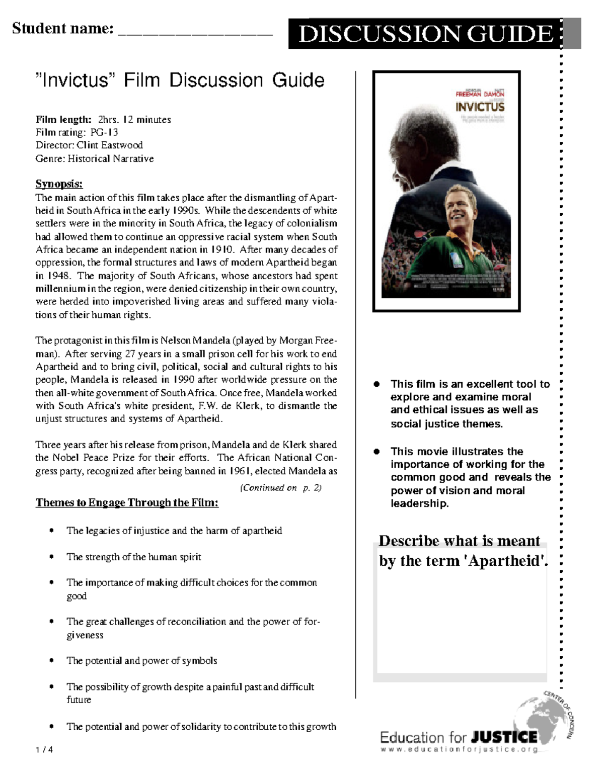 Invictus Film Discussion Guide: Exploring Themes of Reconciliation ...
