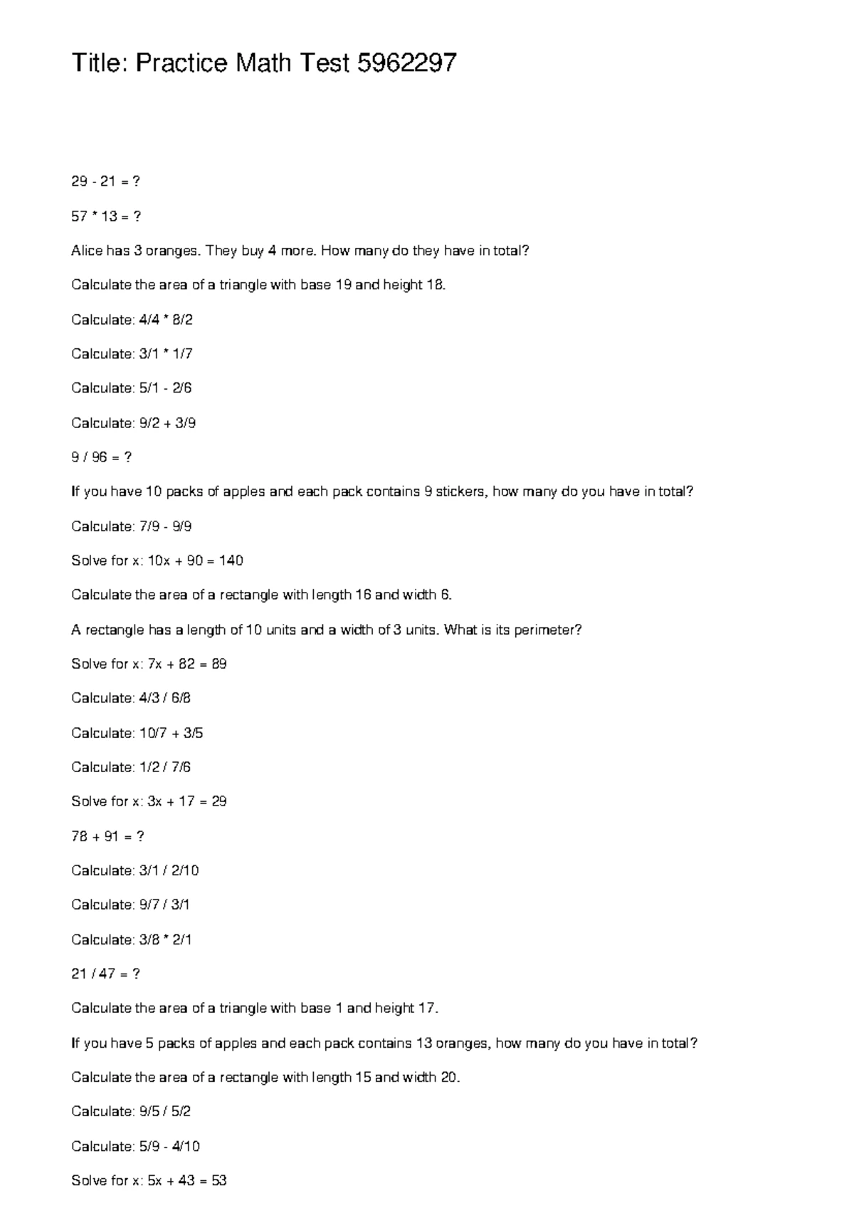 Math Practice Test Questions and Solutions 6622393 - Studocu
