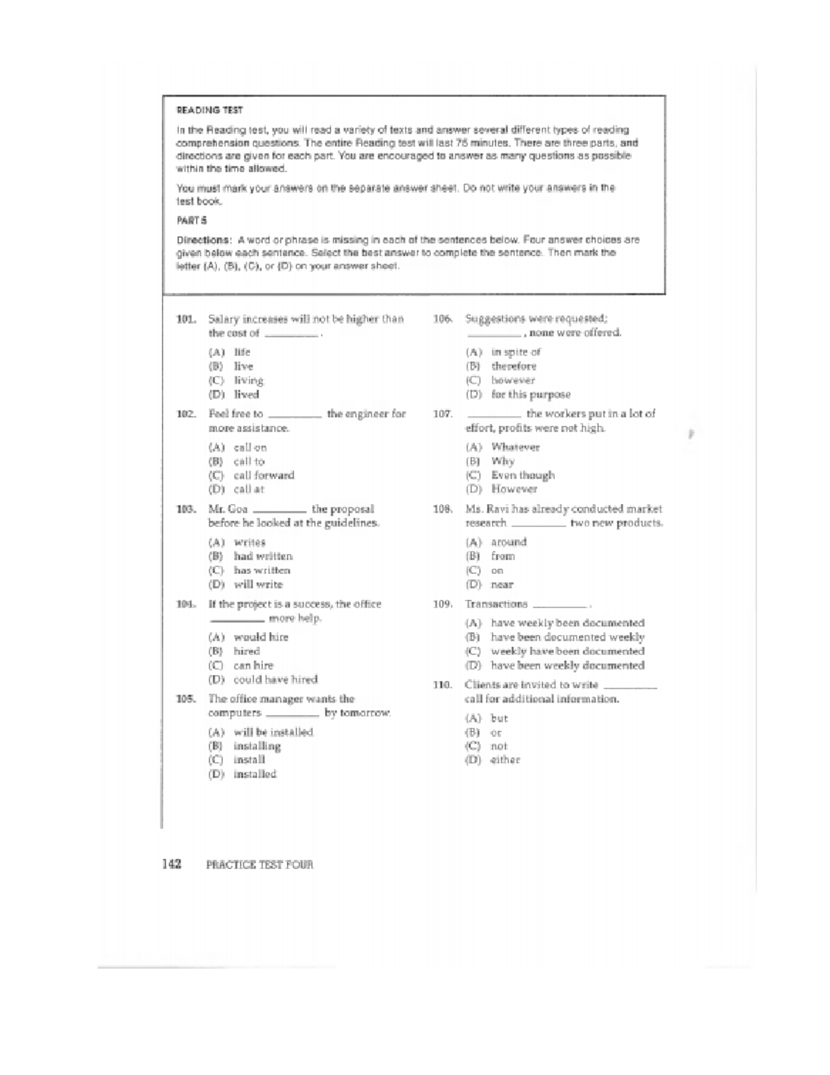 Part 5 Reading Test 4 - Practice Document - Studocu