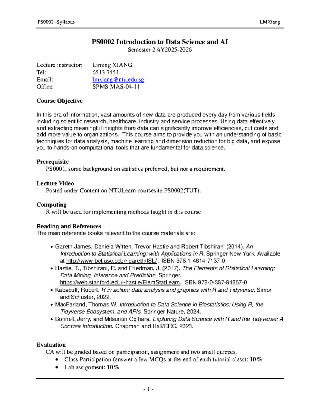 PS 0002 2026 Introduction to Data Science & AI Semester 2 Lecture Notes ...