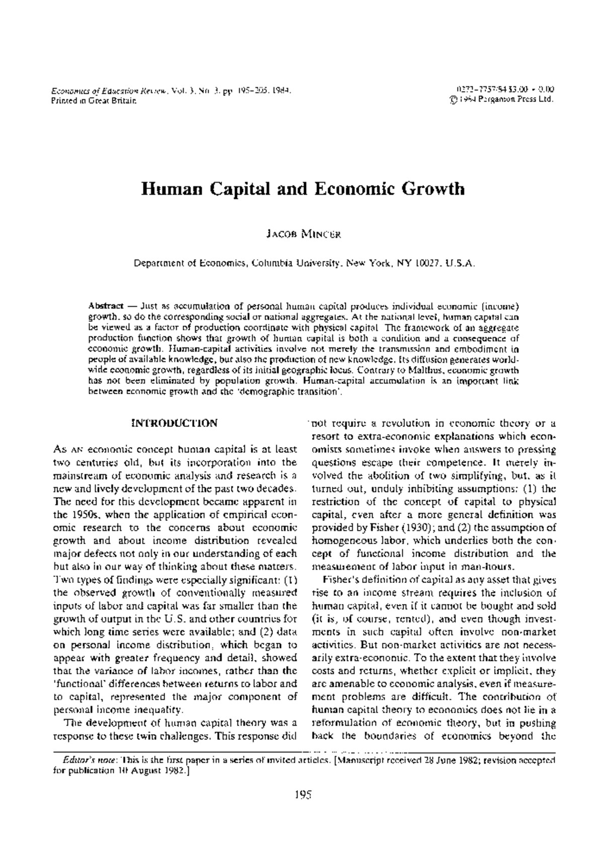 0272-77572990032-3 - Human Capital and Economic Growth: A Review - Studocu