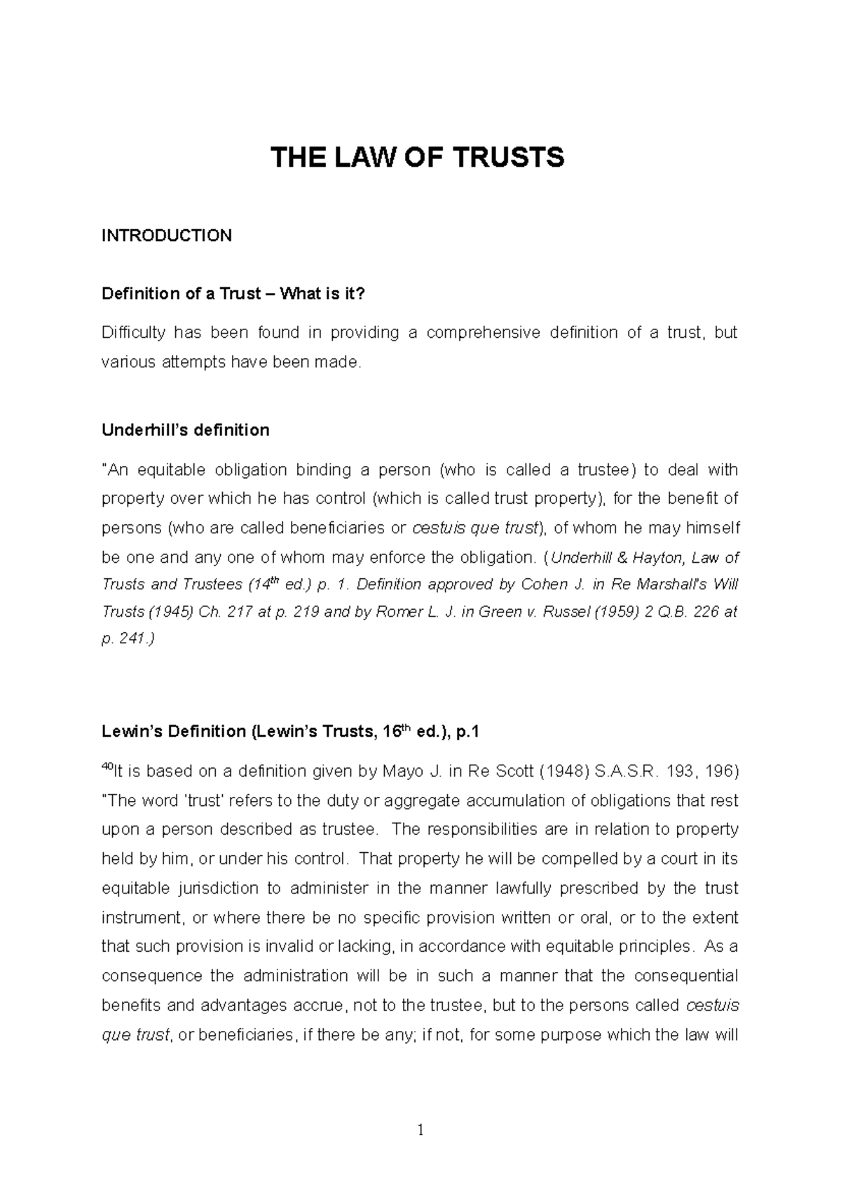 Equity and the Law of Trust Notes 2022 - equity and trust - UoN - Studocu