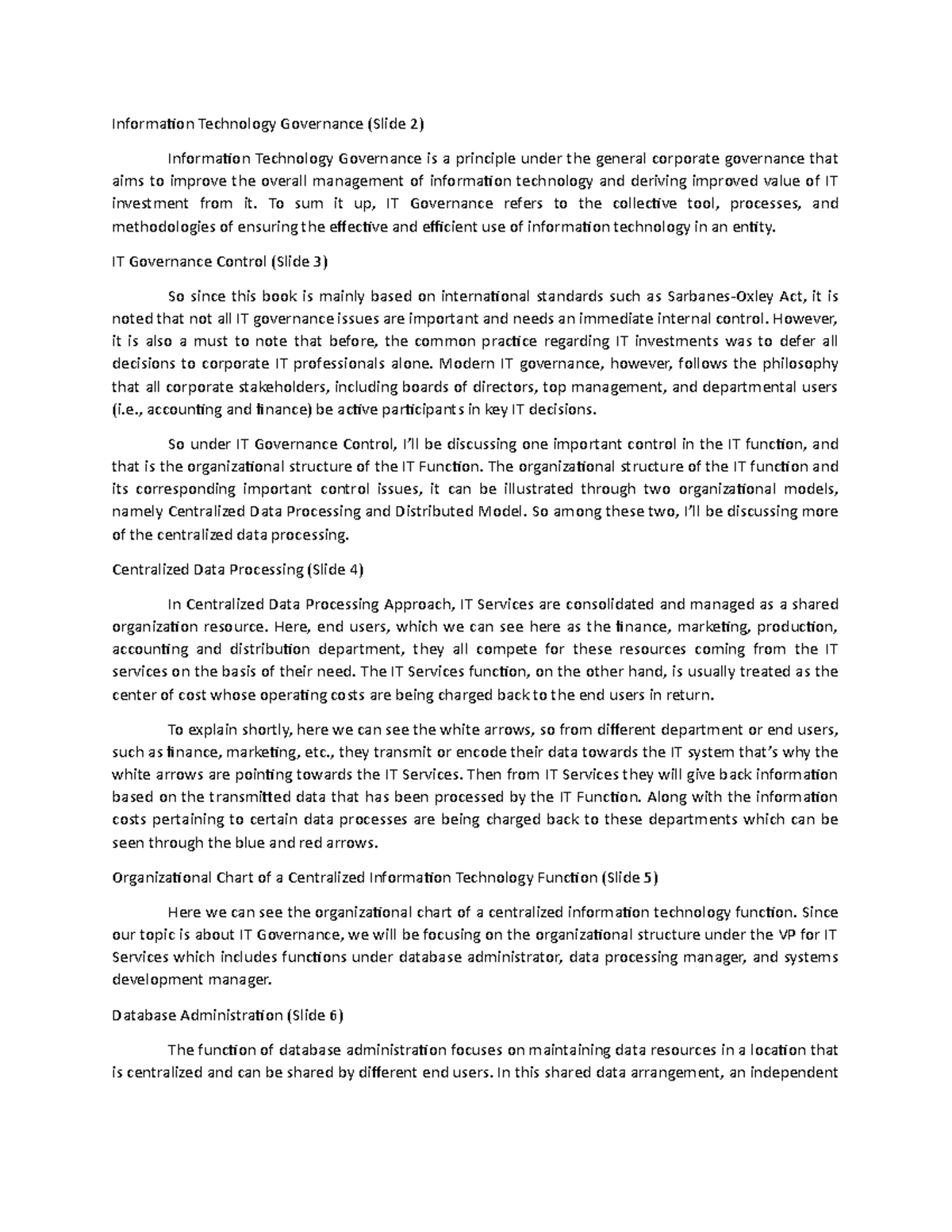 ITG 101: IT Governance Notes on Organizational Structures and Models ...