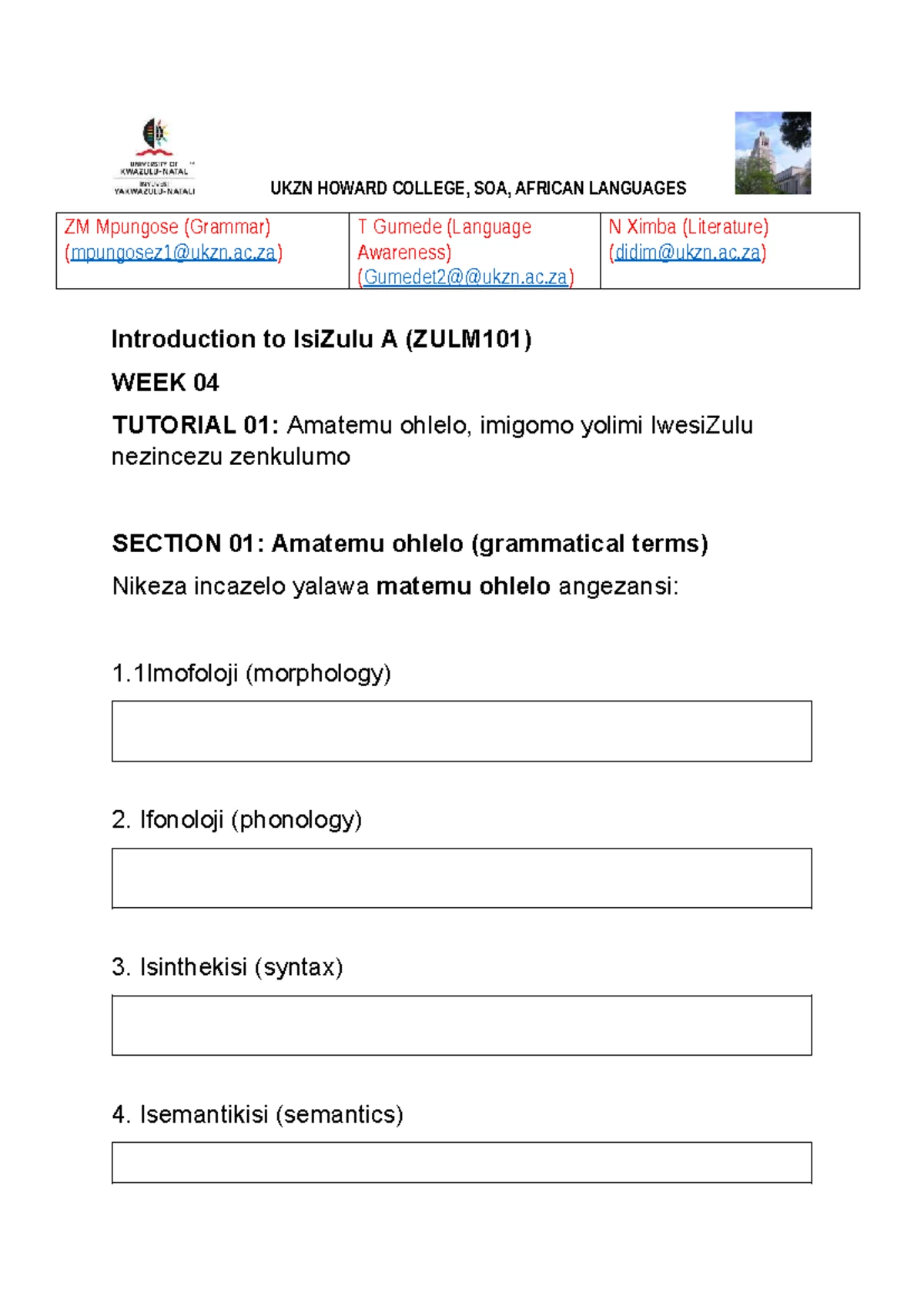 2025 GR.9 Final Exam Isizulu HL Lesson Plans for Zululand District