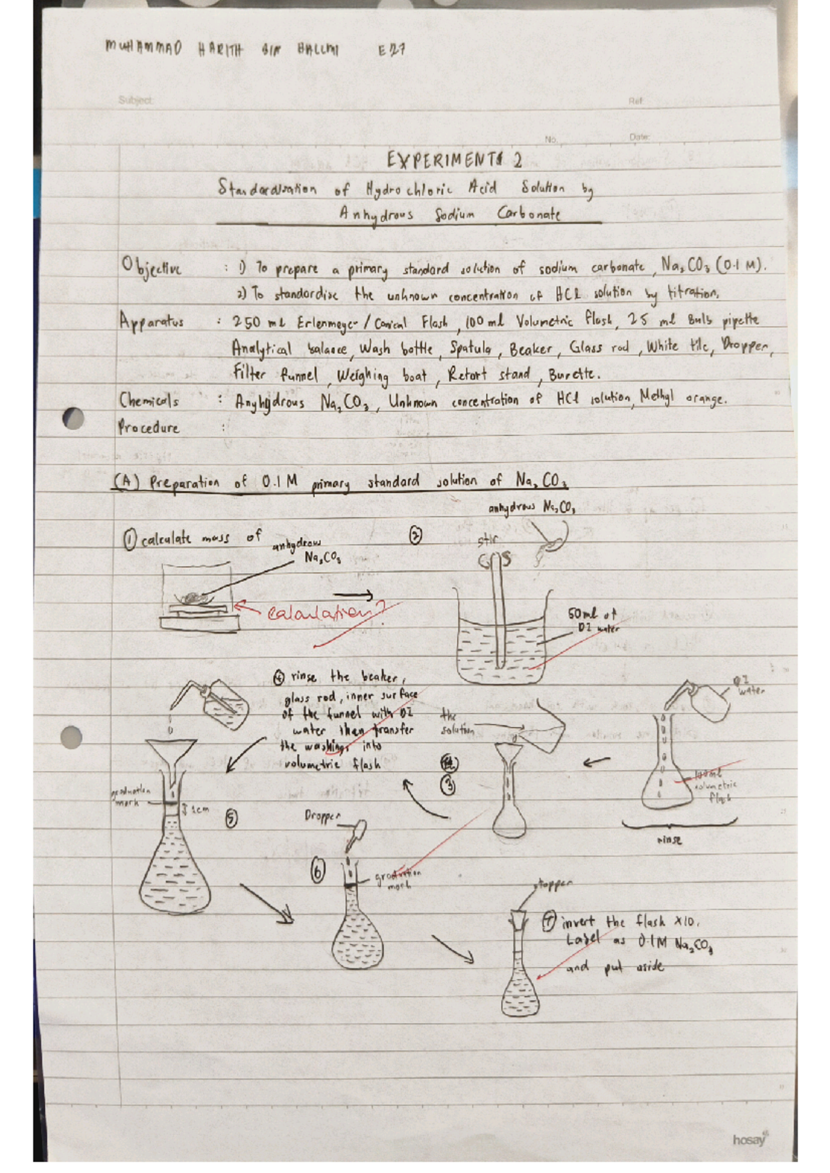 Standardization of HCl Solution Using Na2CO3 (CHM092) - Experiment 2 ...