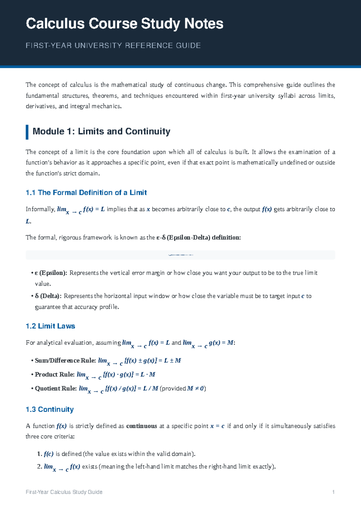 Calculus 101: Comprehensive Study Notes for First-Year Students - Studocu