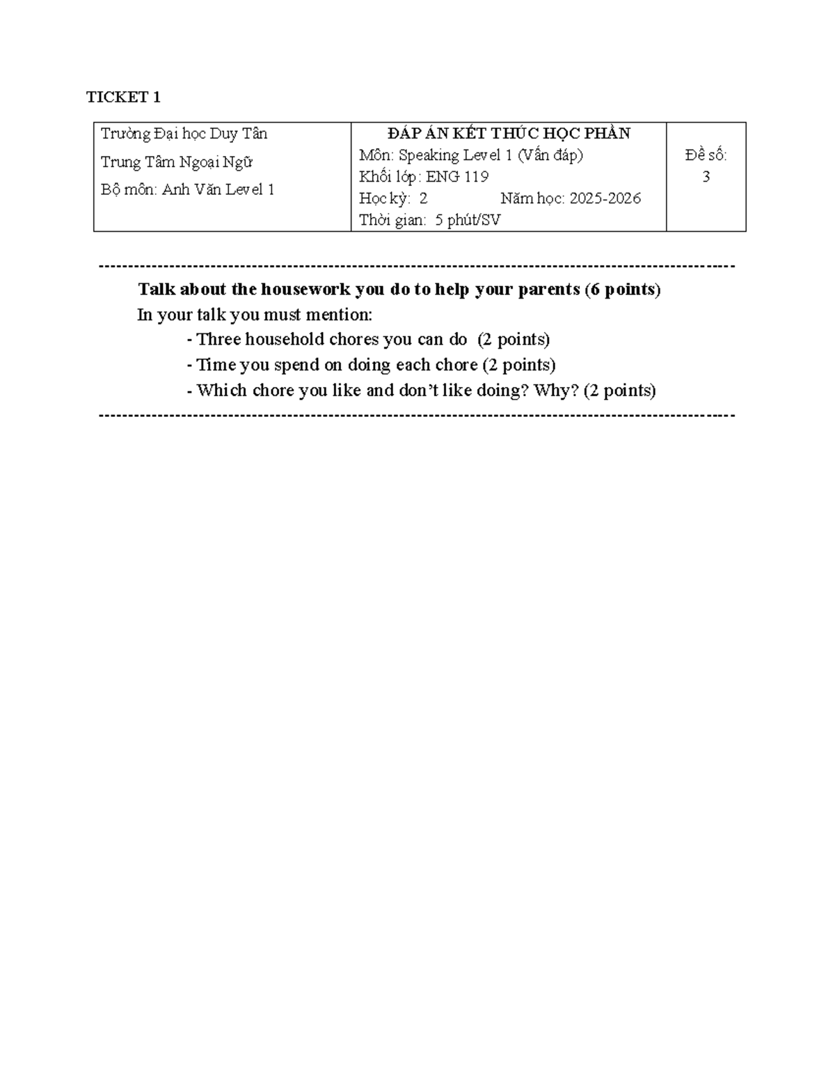 ENG 119: Final Exam - Speaking Level 1 Responses - Studocu