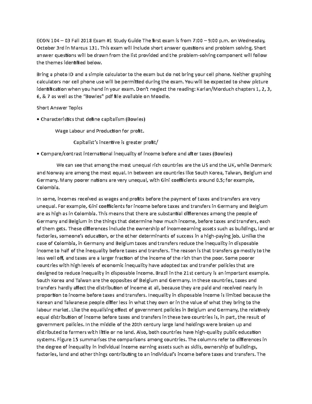 ECON 104 - Fall 2018 Exam #1 Study Guide: Key Topics & Tips - Studocu