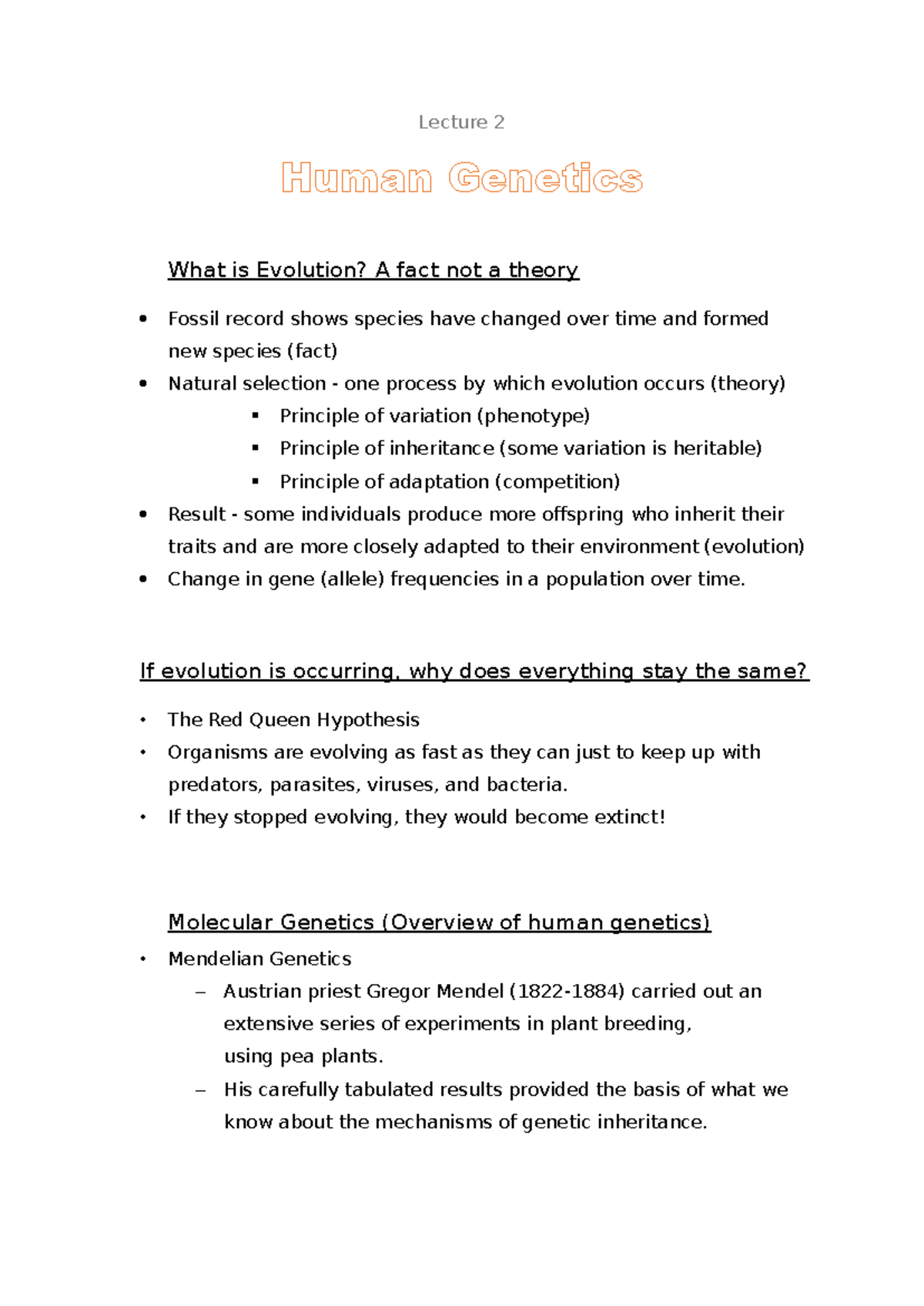 Lecture 3 - Summary Human evolution and ecology - Lecture 2 Human ...