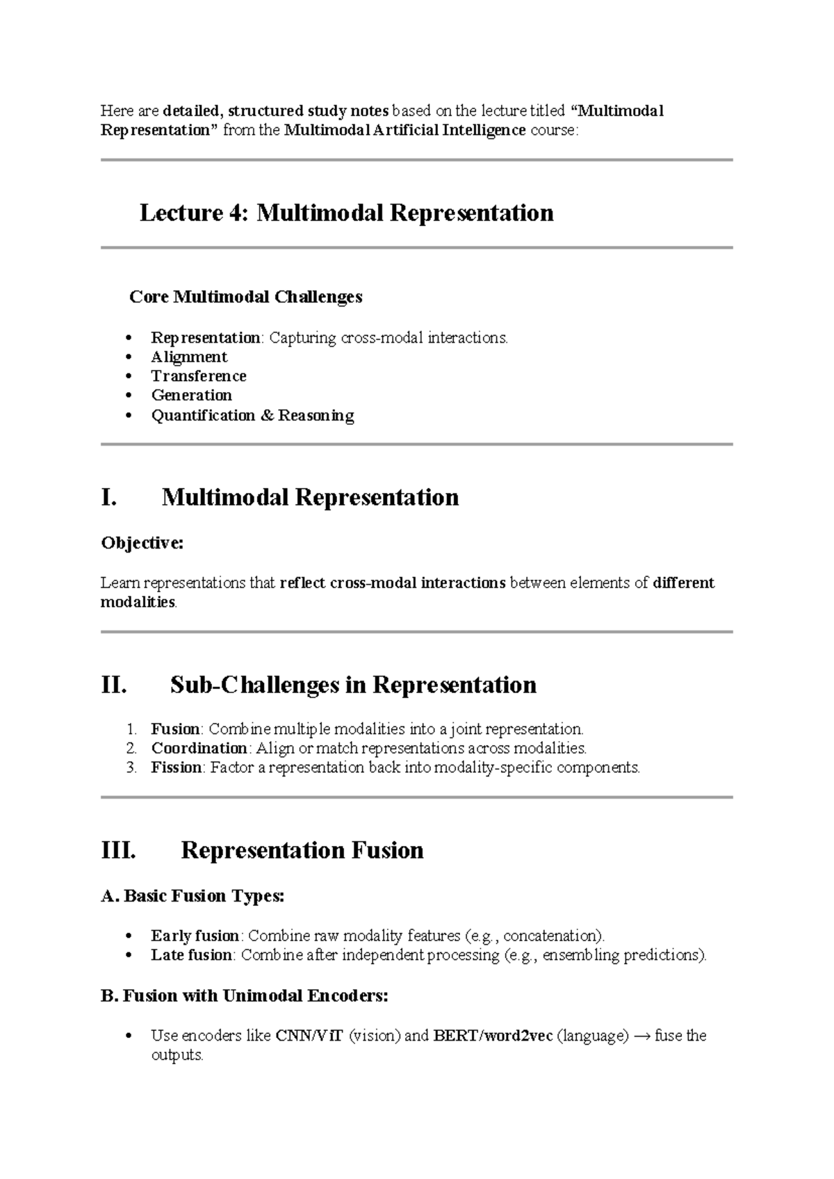 Lec 4: Multimodal Representation Study Notes - Multimodal AI Course ...