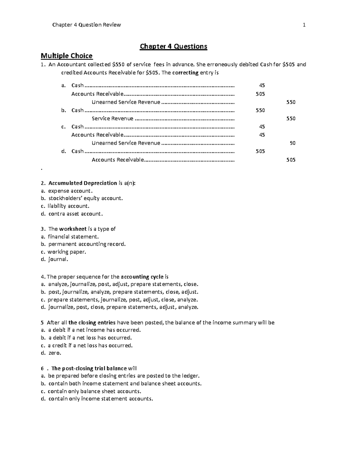Chapter 4 Question Review 11th ed - Chapter 4 Questions Multiple Choice ...