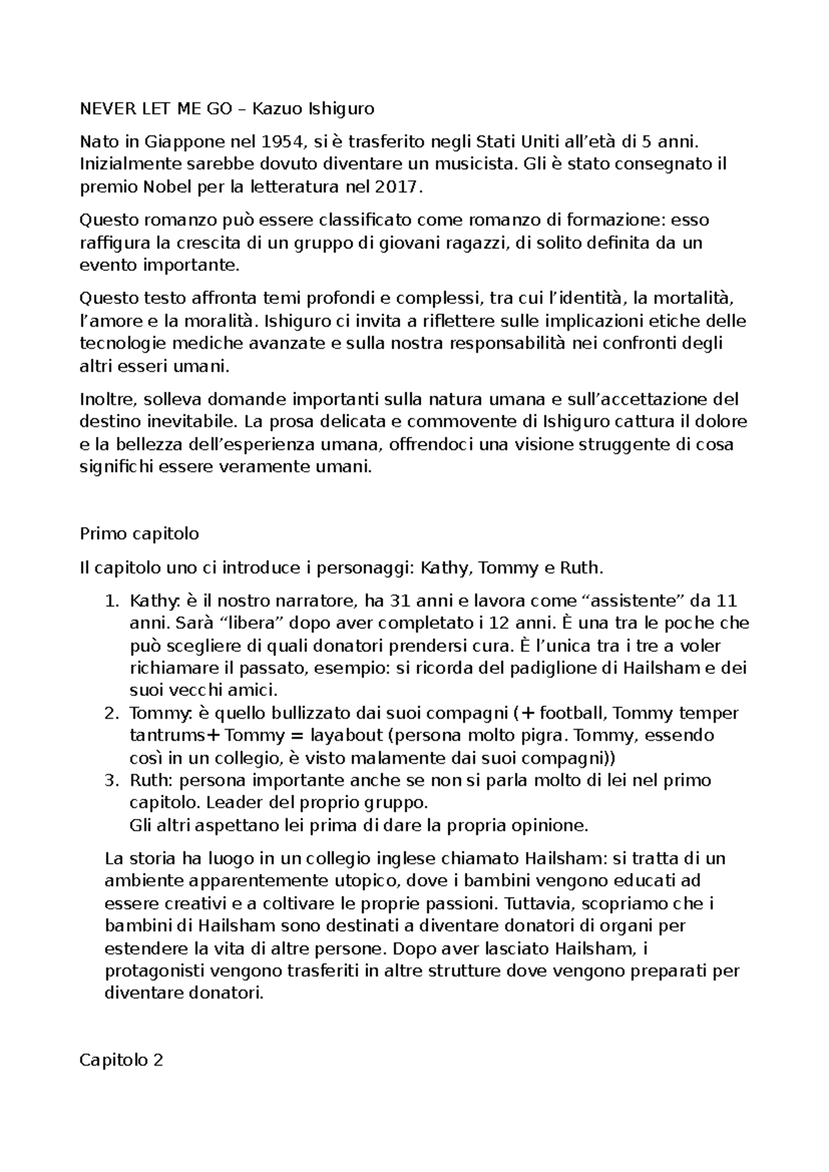 Final Exam Study Notes for ENG 101: Never Let Me Go by Kazuo Ishiguro ...