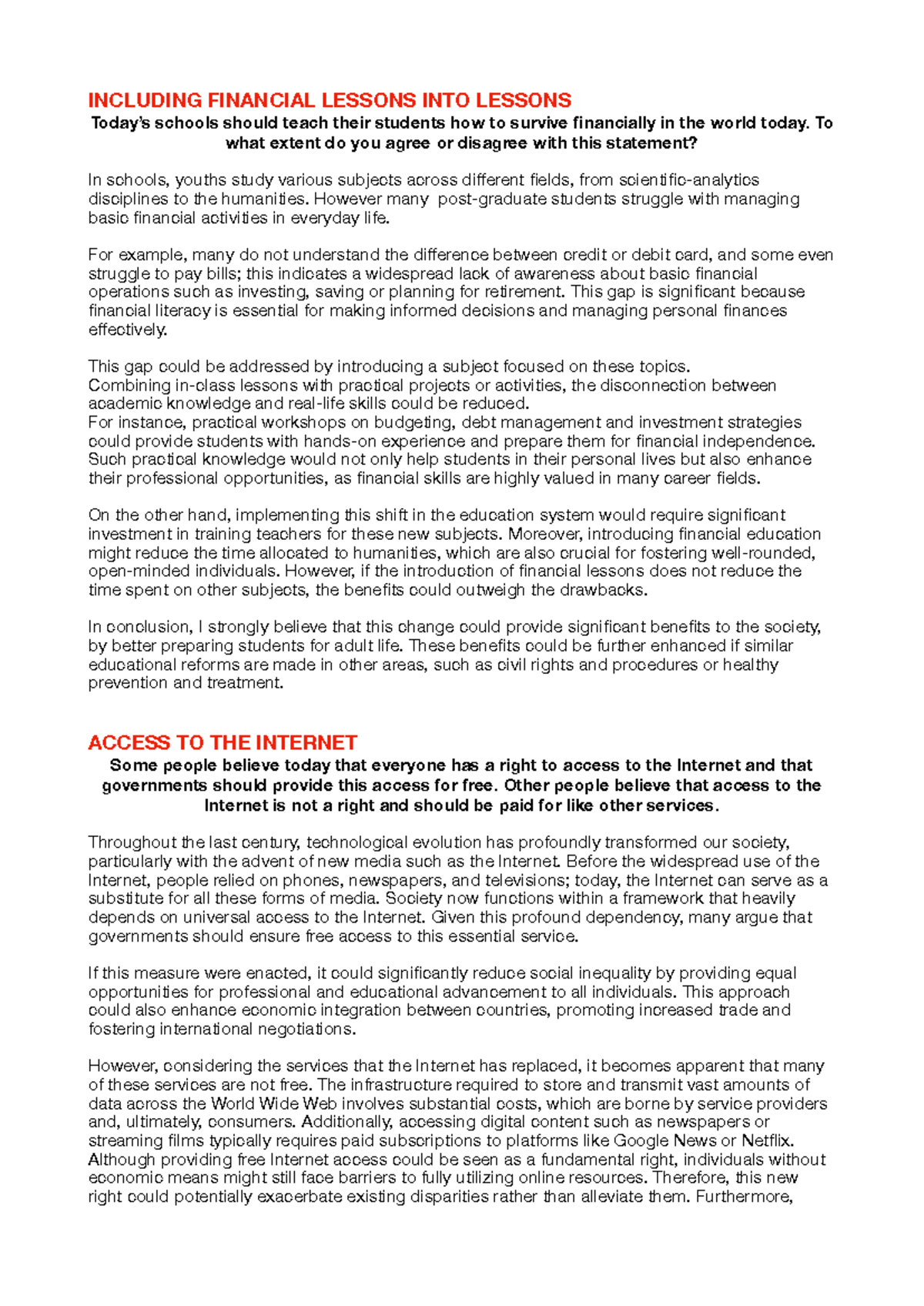 Ielts Writing TASK 2 - sample tests - INCLUDING FINANCIAL LESSONS INTO ...