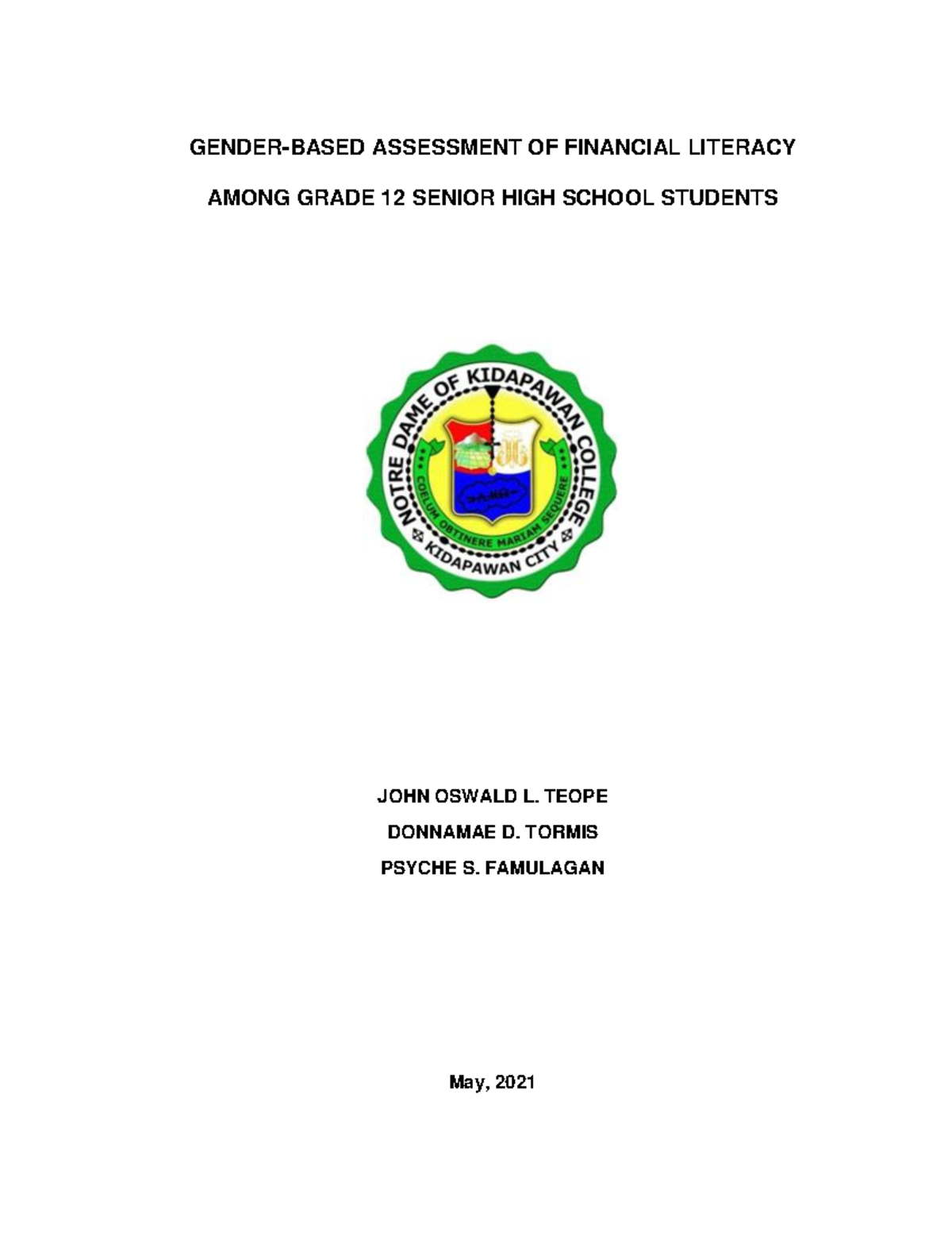 Group-4-St - n/a - GENDER-BASED ASSESSMENT OF FINANCIAL LITERACY AMONG ...