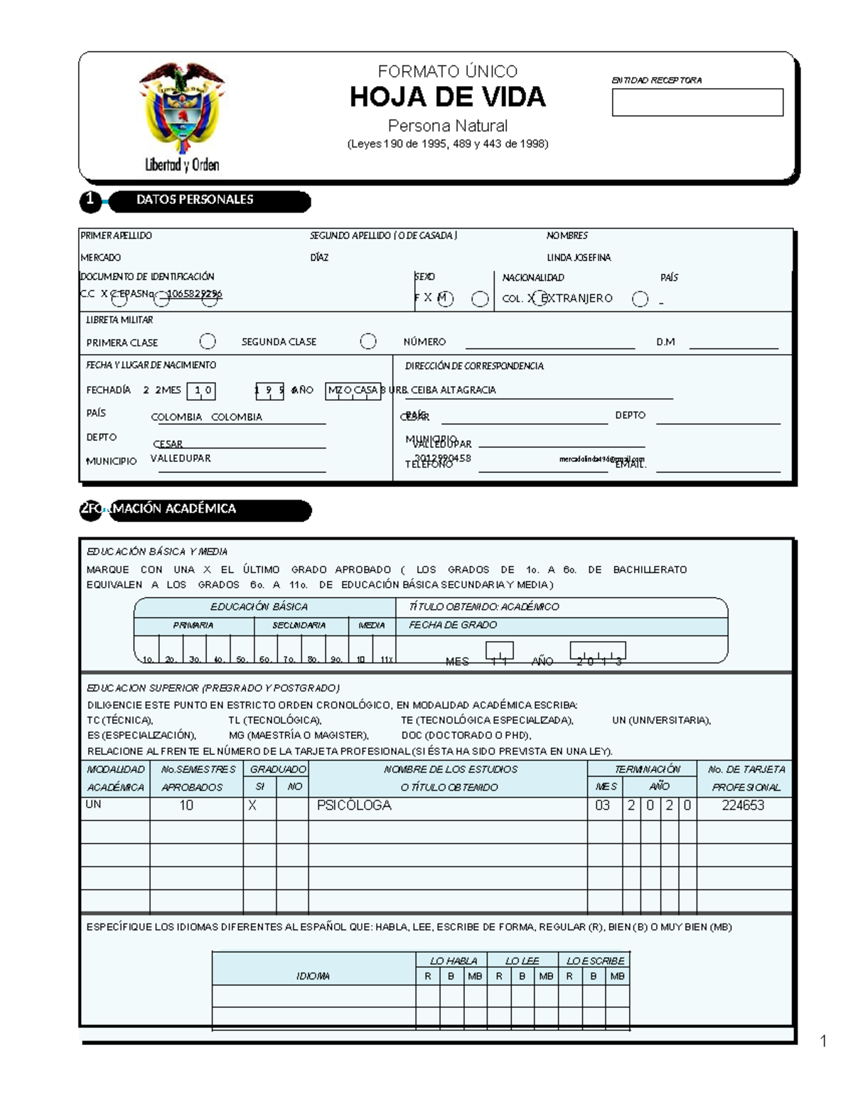 Formato Hoja De Vida - Texto De Estudio - 2 FORMACIÓN ACADÉMICA FORMATO ...