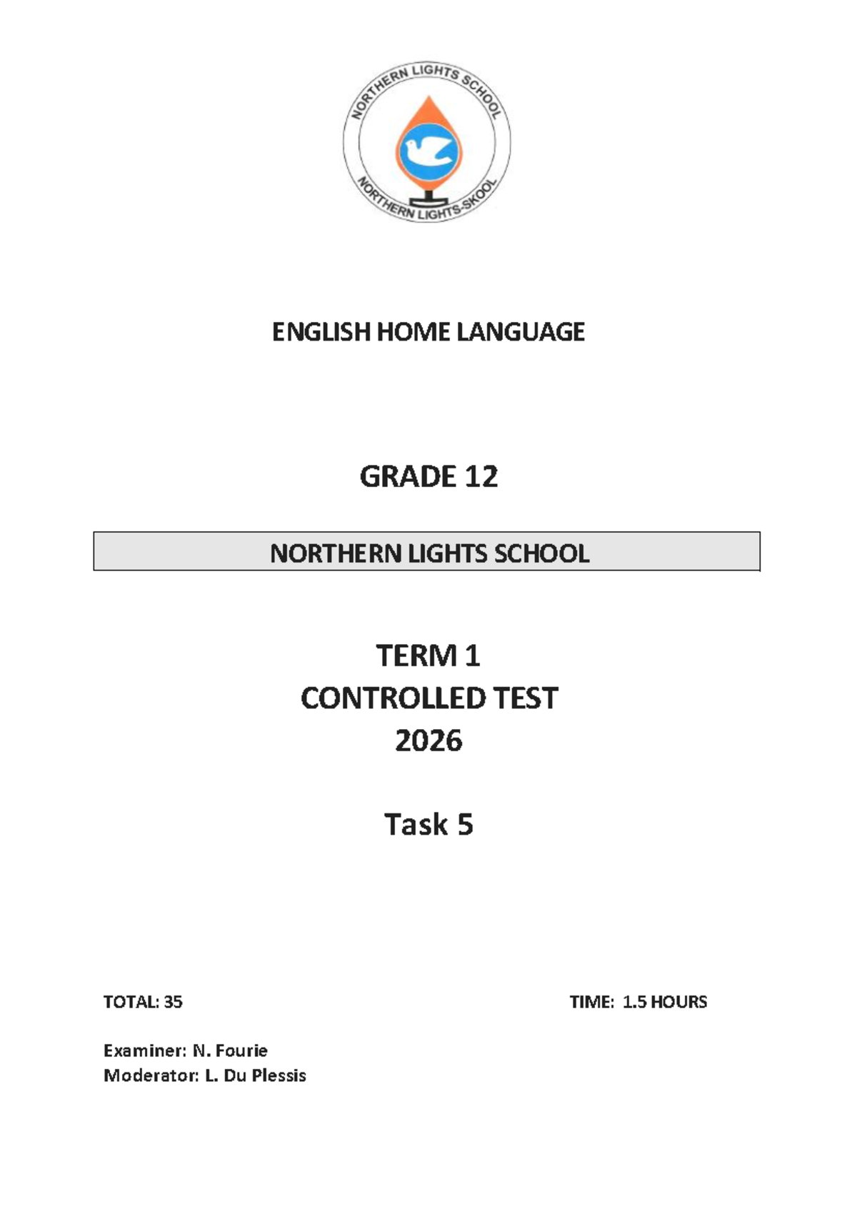 TASK 5 GR12 ENGLISH HL MARCH 2026 CONTROLLED TEST - Studocu