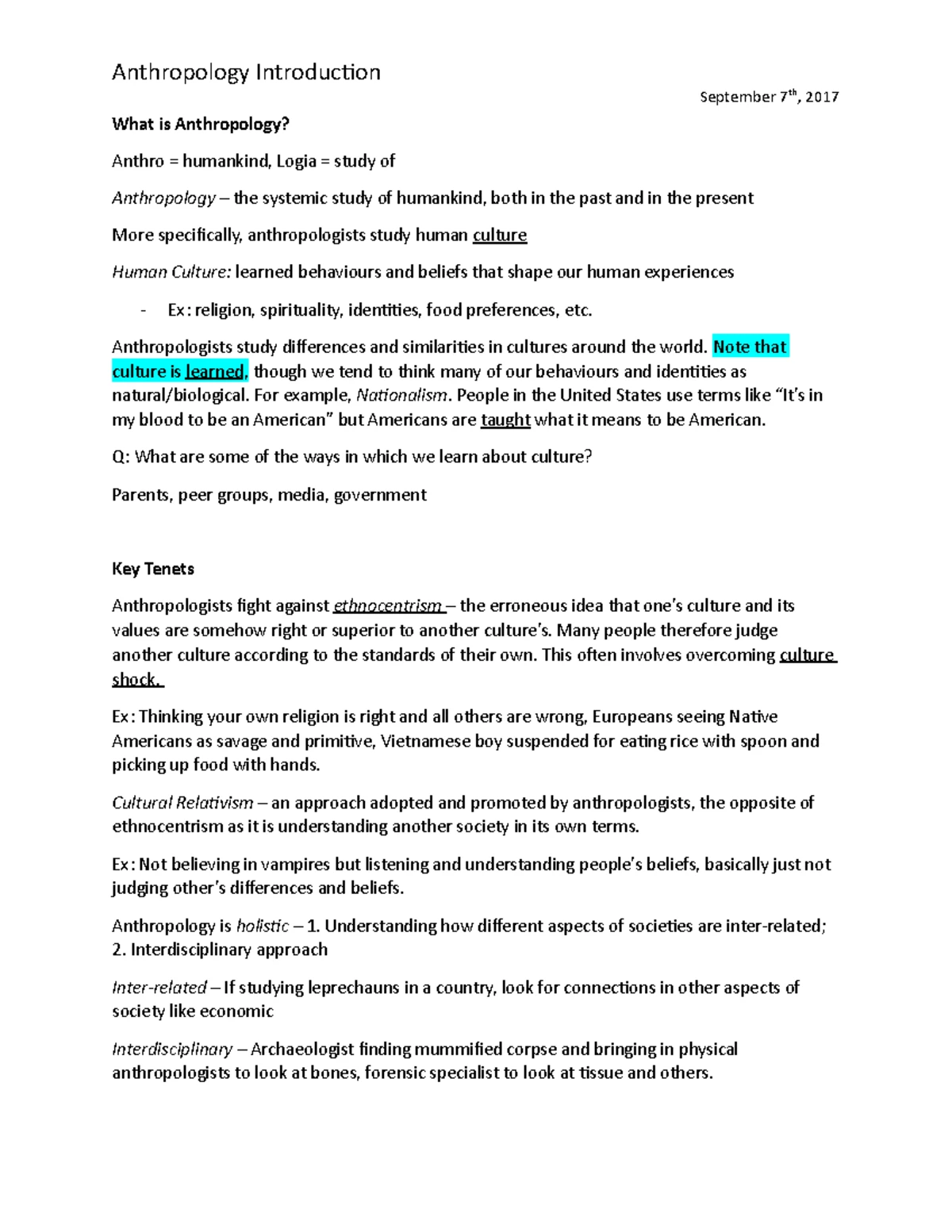 Anthro - Chapter 1: An Introduction to Anthropology and Its Subfields ...