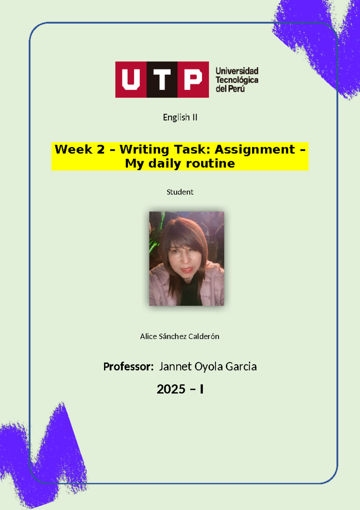 English II (2025) Week 2 Writing Task: My Daily Routine - Studocu