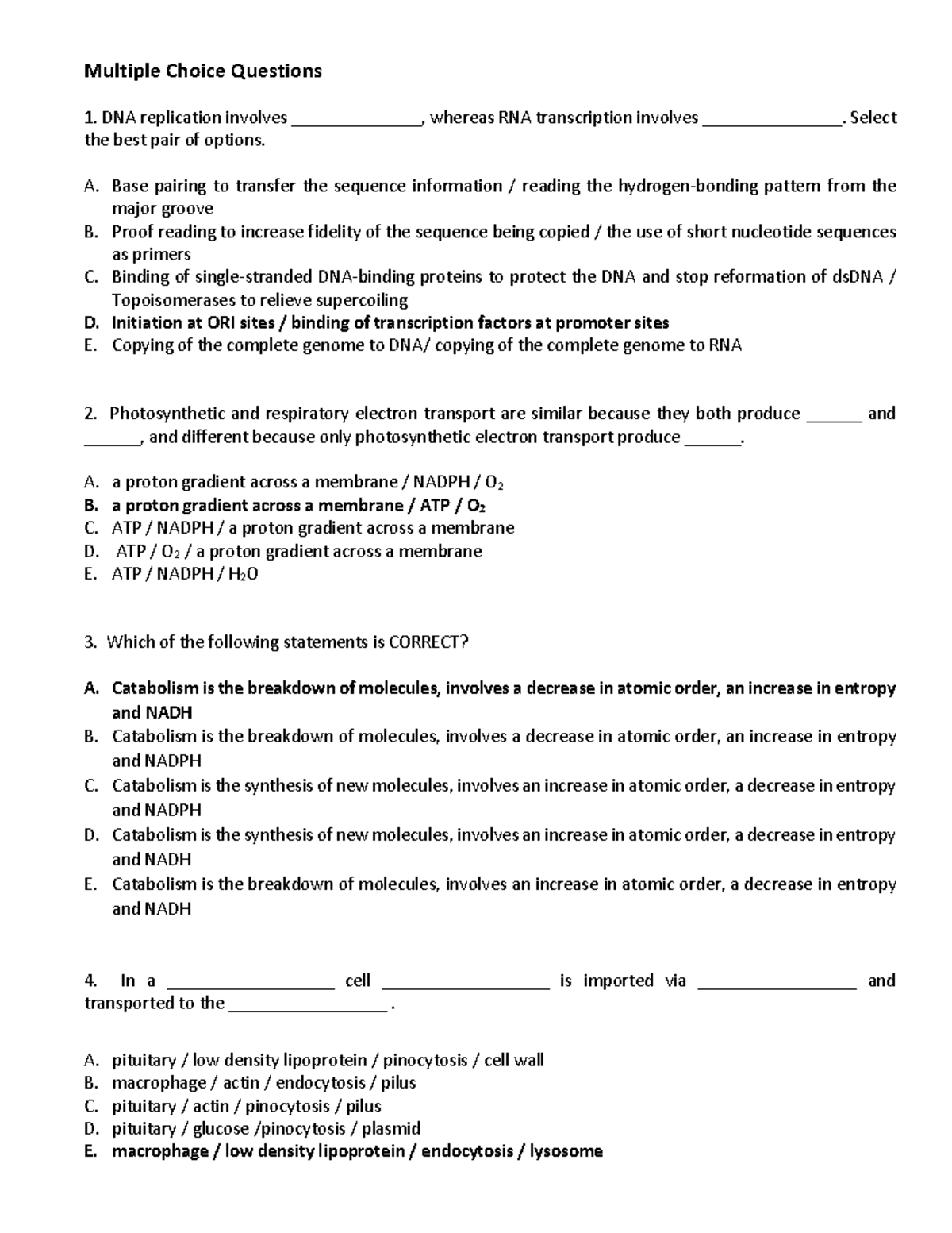 Practice Exam Answers - Multiple Choice Questions 1. DNA replication ...