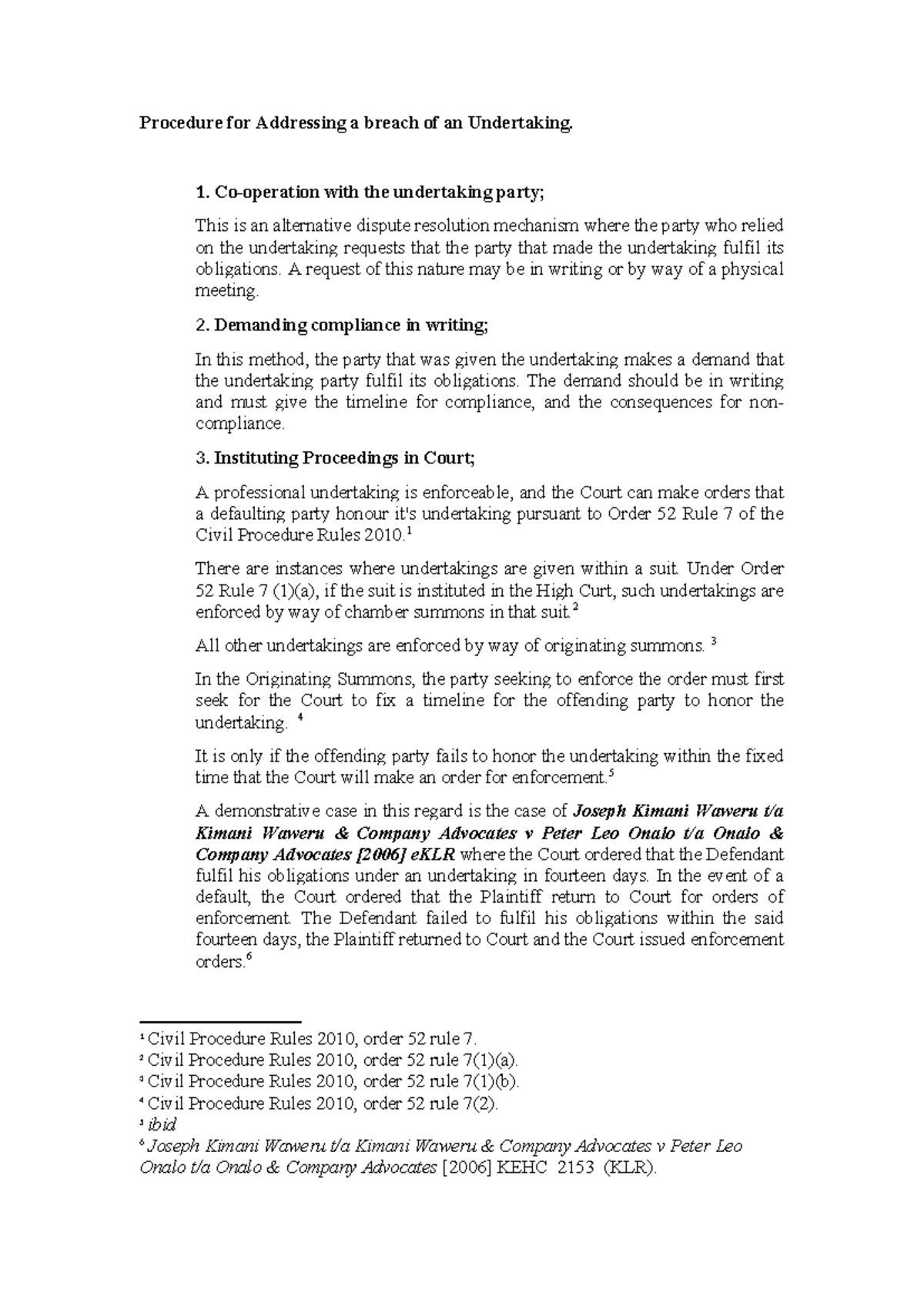 Procedure for Enforcing Undertakings in Professional Ethics (LAW 101 ...