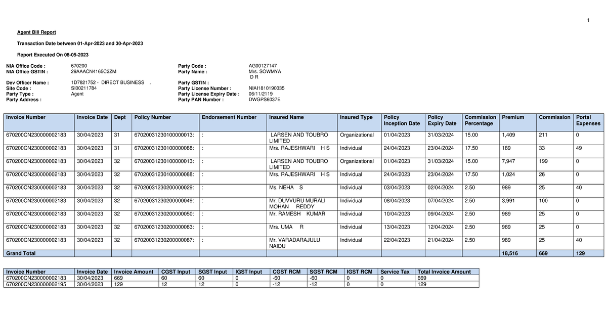 Agent Bill Report: Transaction Date & Execution Details (NIA) - Studocu