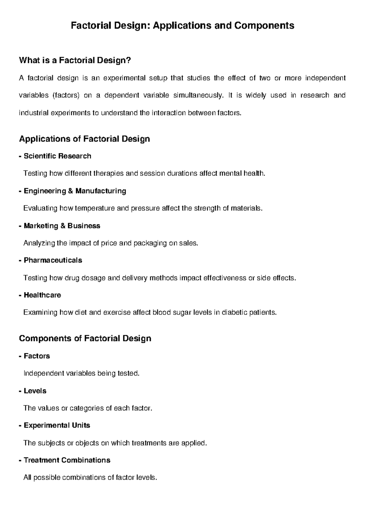 Factorial Design: Applications & Components Overview - Studocu