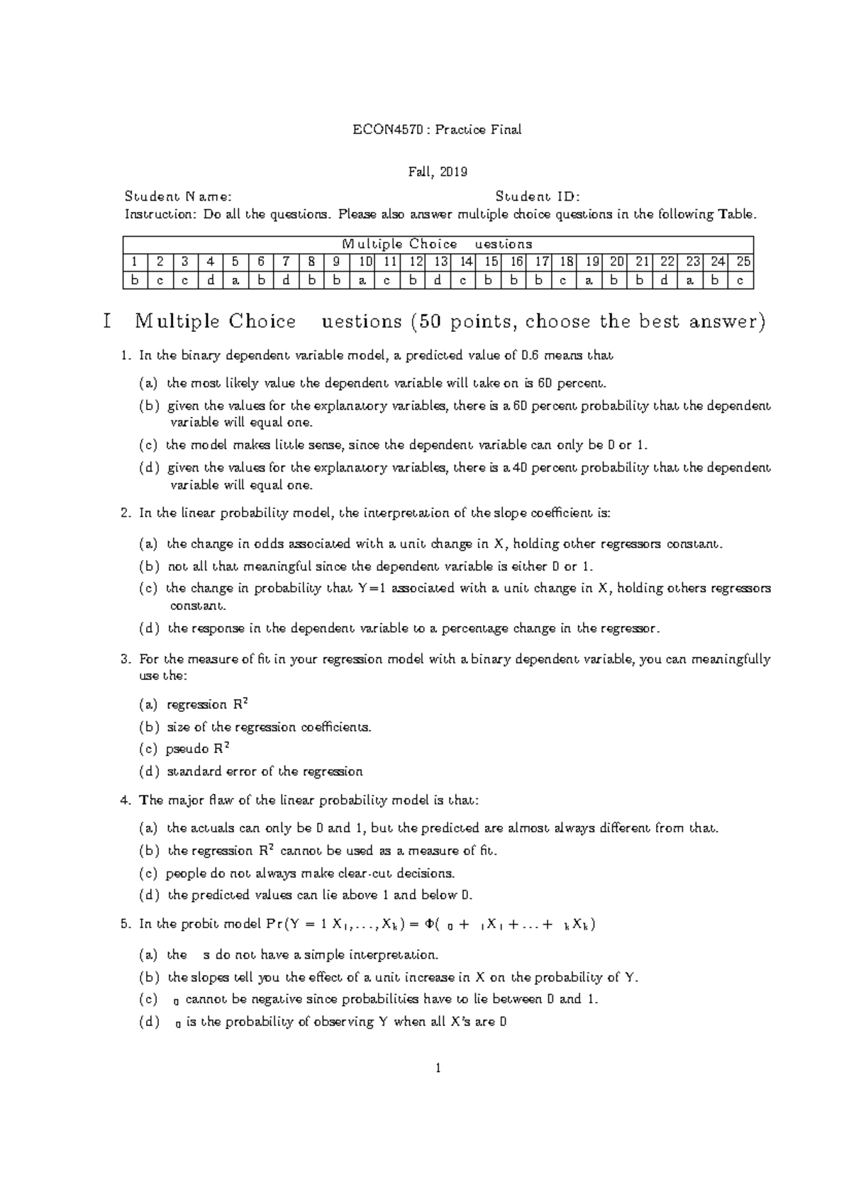 ECON4570: Practice Final Exam - Fall 2019 - Studocu