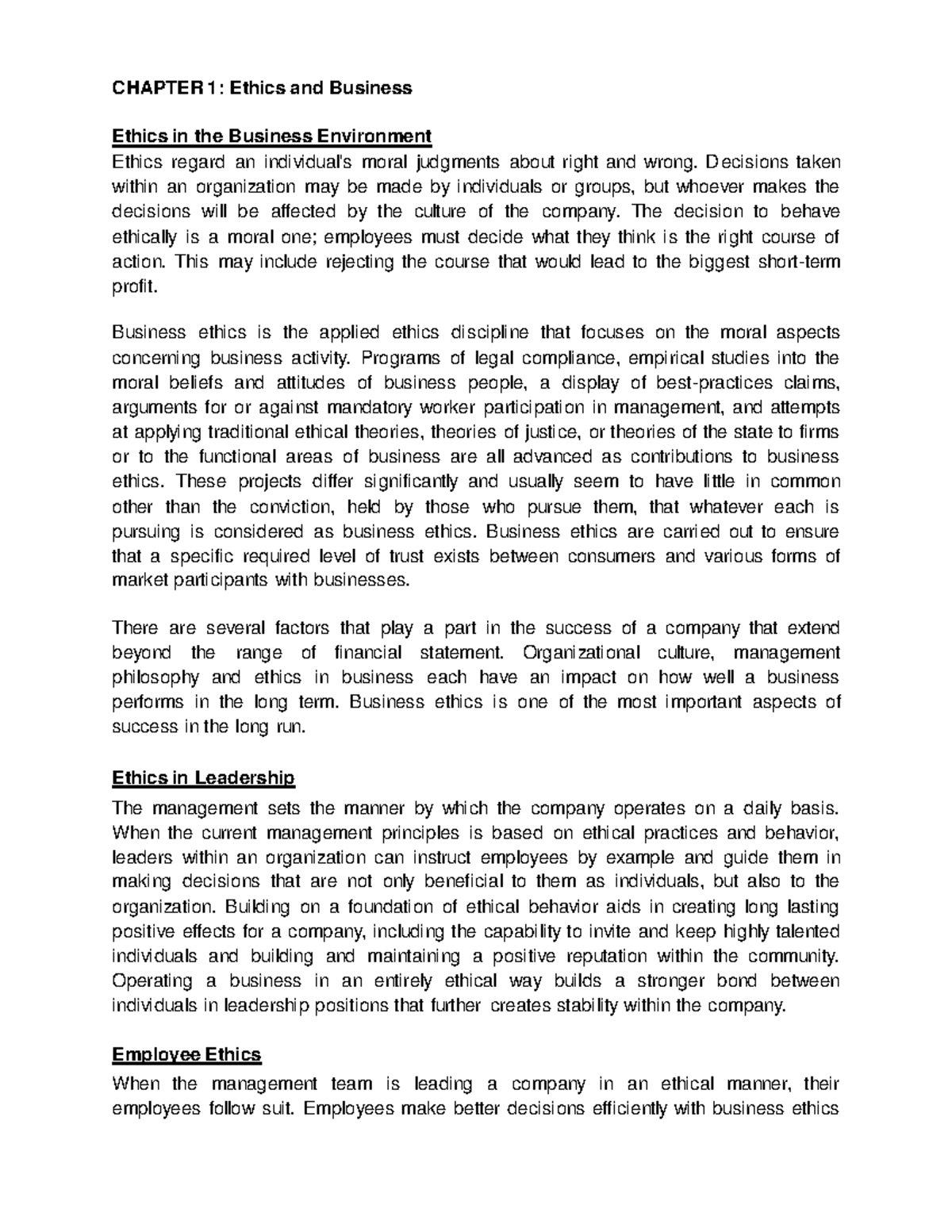 W1 Chapter 001 - Ethics Business - Ethics in the Business Environment ...
