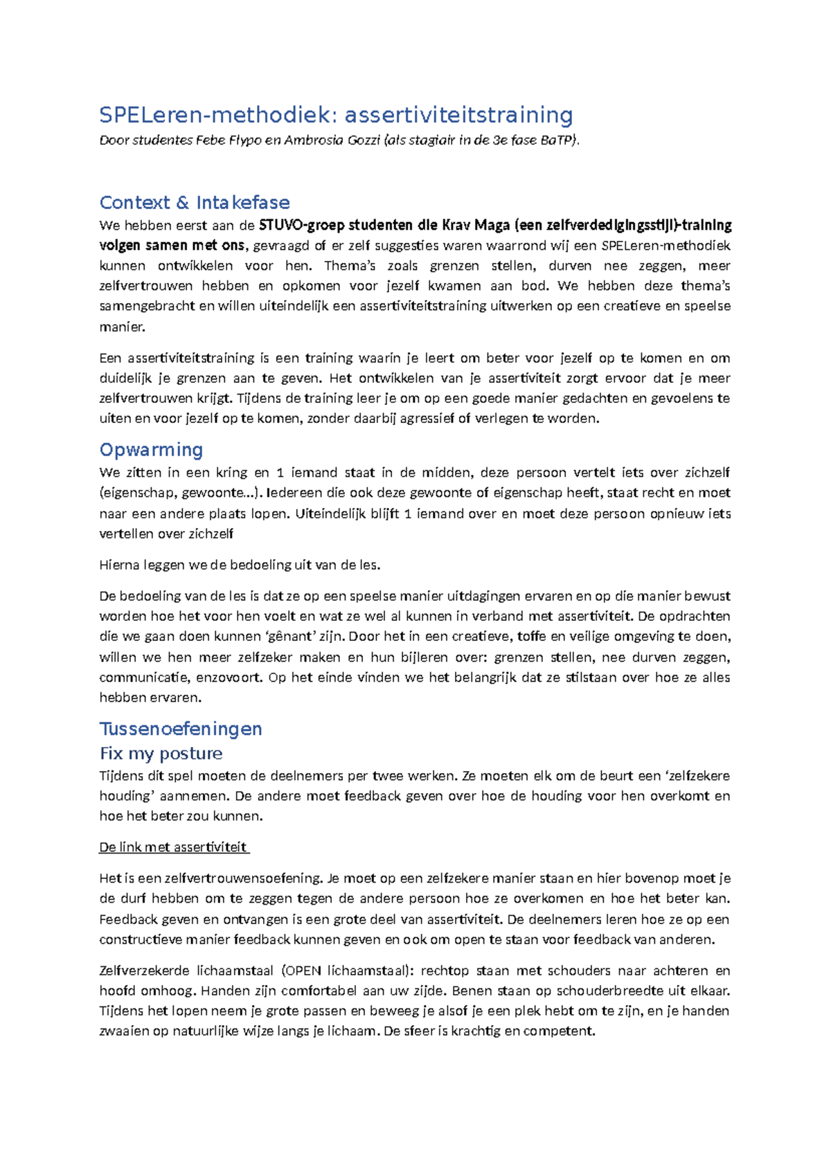Assertiviteitstraining: Creatieve Methodieken voor BaTP Stage 3 - Studocu