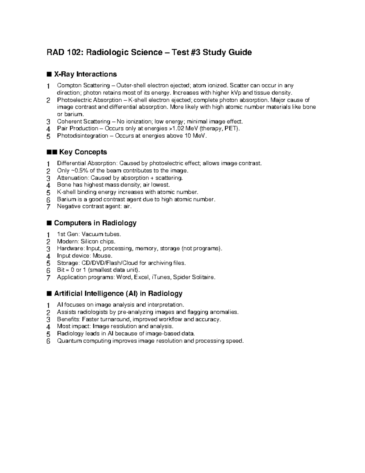 RAD 102: Radiologic Science Test 3 Study Guide on Interactions - Studocu
