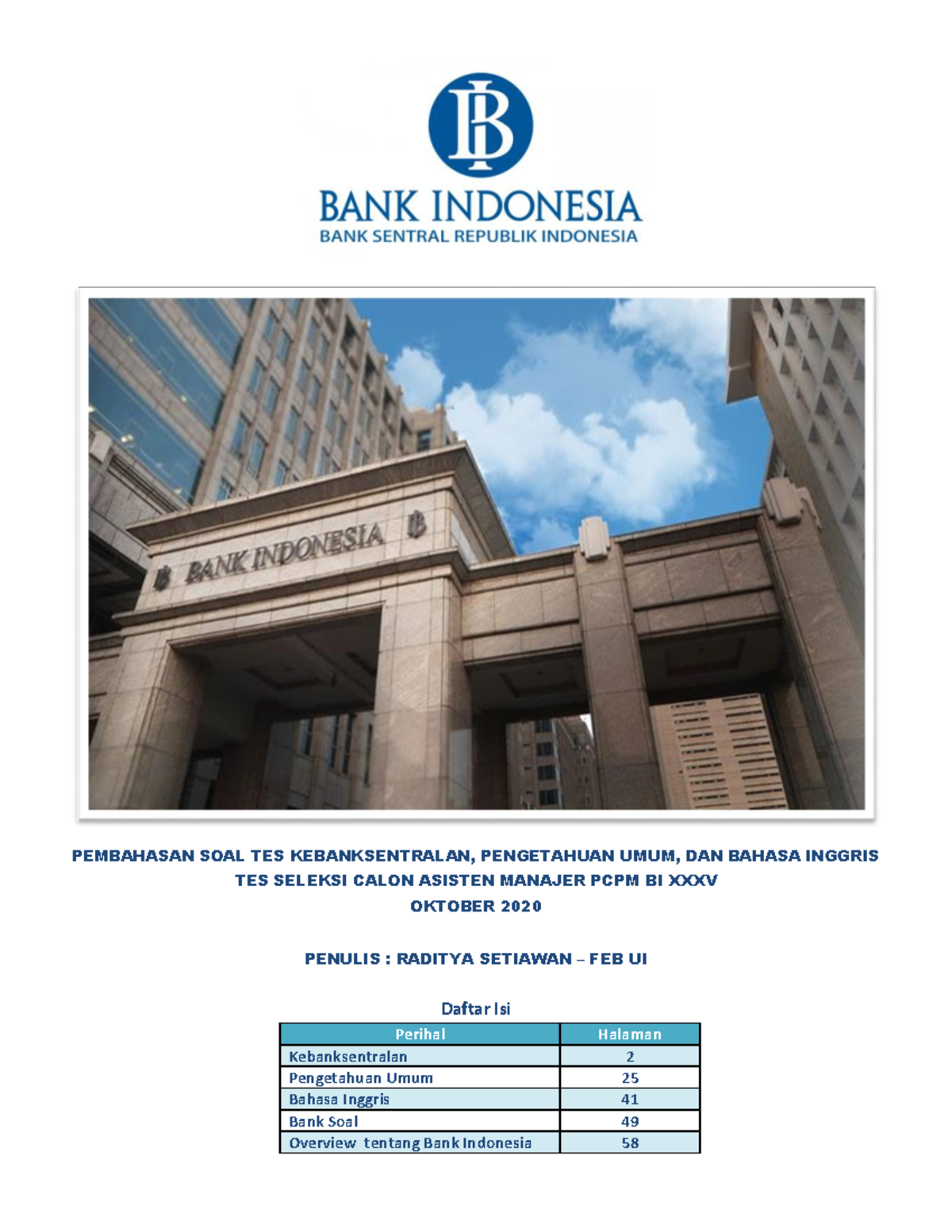 Tes Seleksi Calon Asisten Manajer PCPM BI XXXV - Pembahasan Soal 2020 - Document Preview