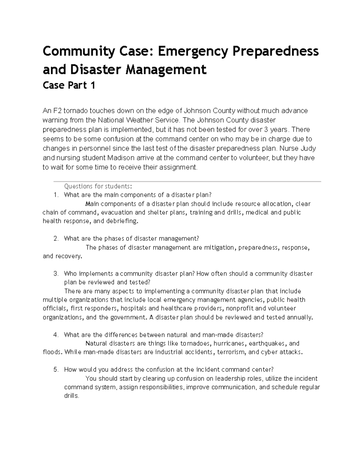 Community Case Emergency Preparedness and Disaster Management - The ...