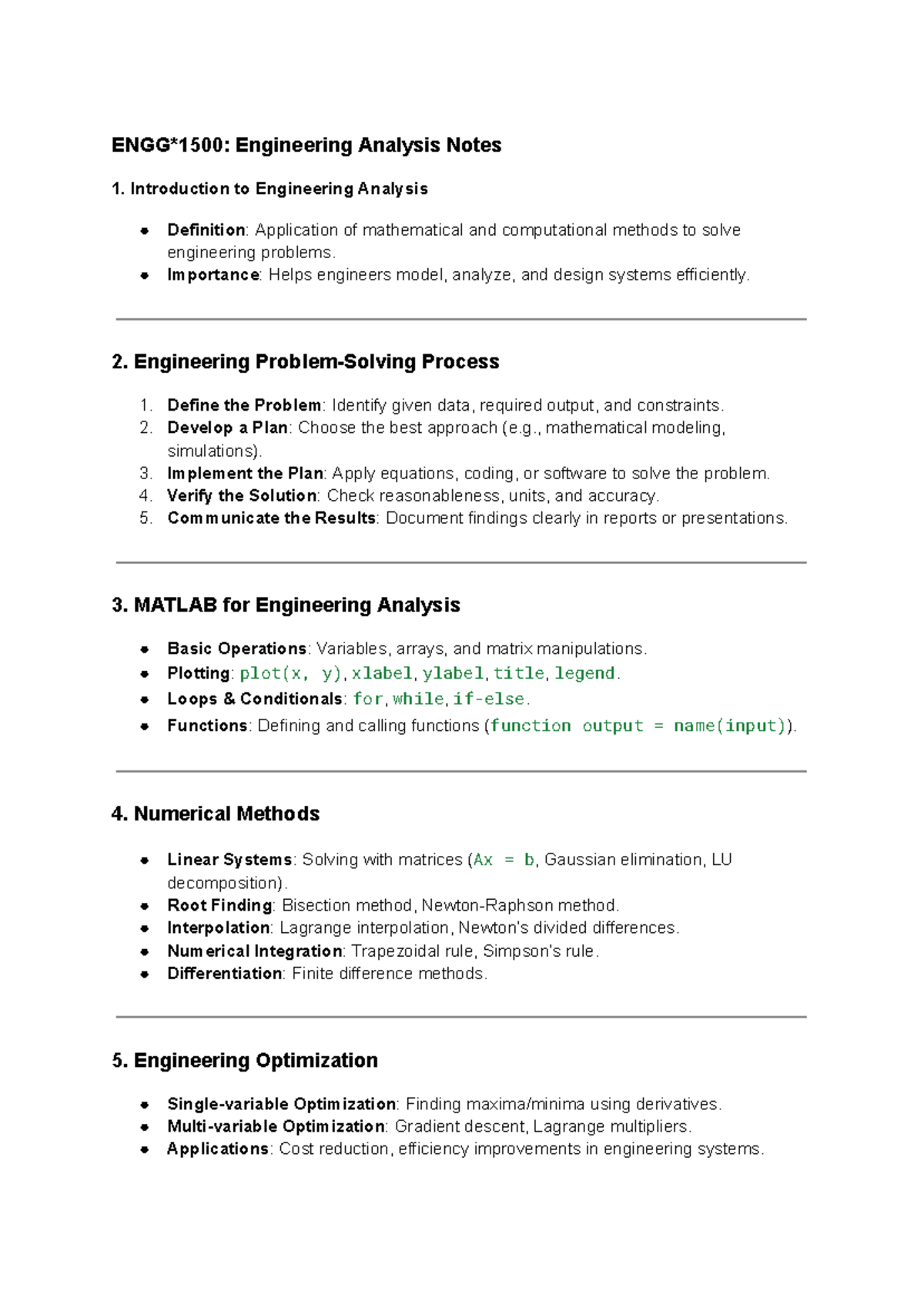 ENGG 1500 Engineering Analysis Notes - ENGG*1500: Engineering Analysis ...