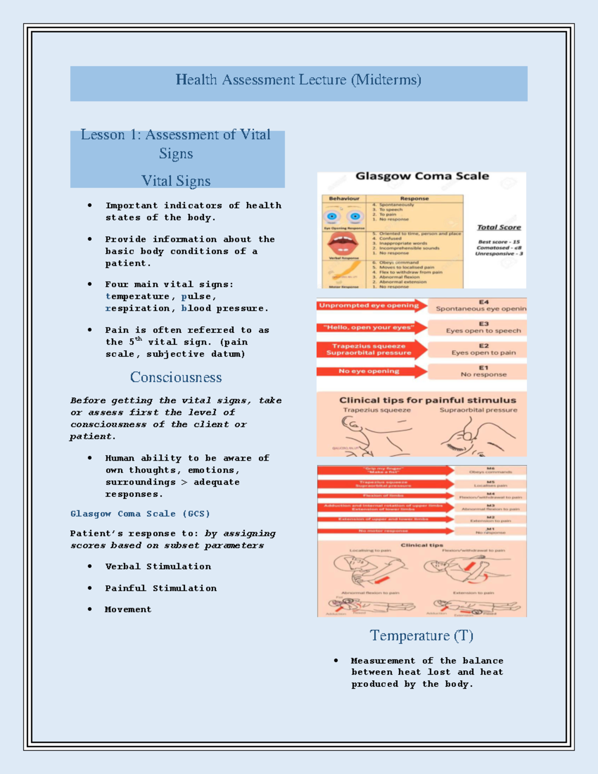 Health Assessment Lecture Notes (Midterm) - Vital Signs & Basics - Studocu