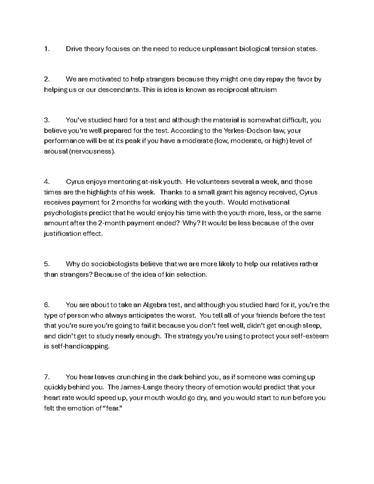 Psychology 101 - Notes on Motivation and Emotion Theories - Studocu