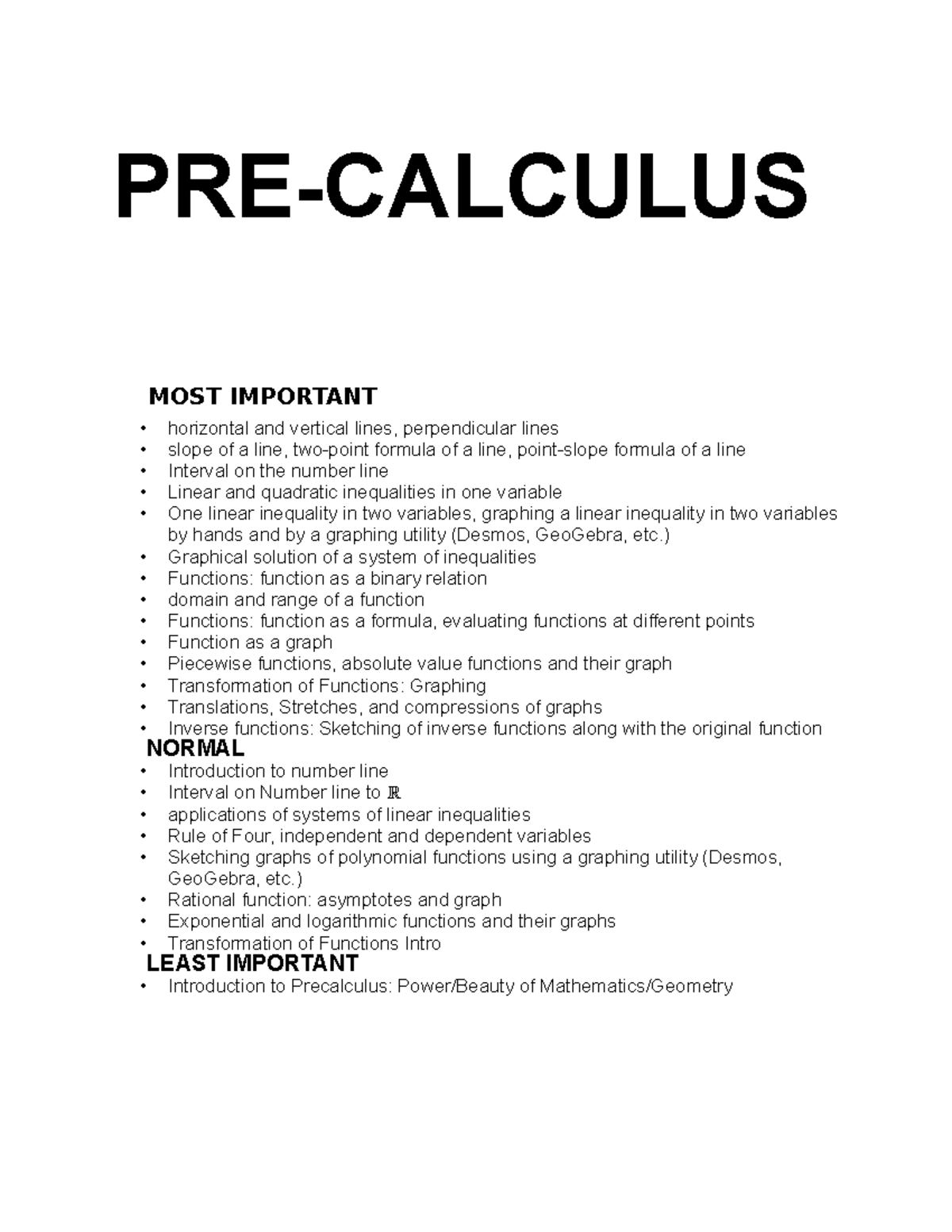 Precalculus and Computing Concepts: Key Topics and Formulas - Studocu