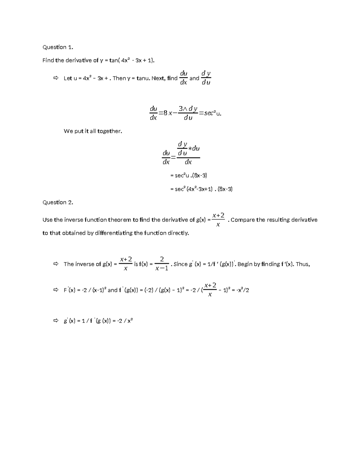 MAE101 IA1702 Group 6 Derivative and Inverse Function Solutions - Studocu