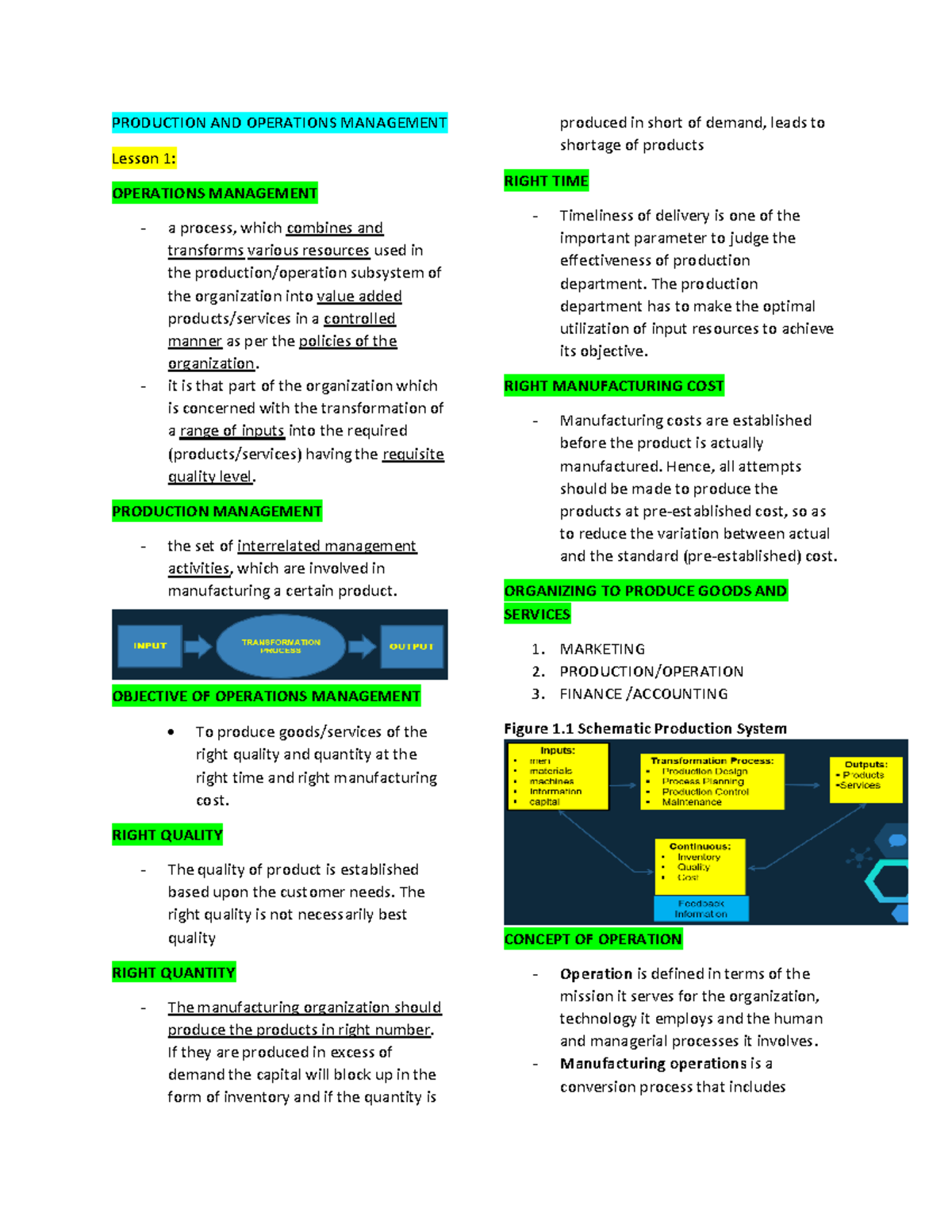 POM Reviewer - PRODUCTION AND OPERATIONS MANAGEMENT Lesson 1 ...