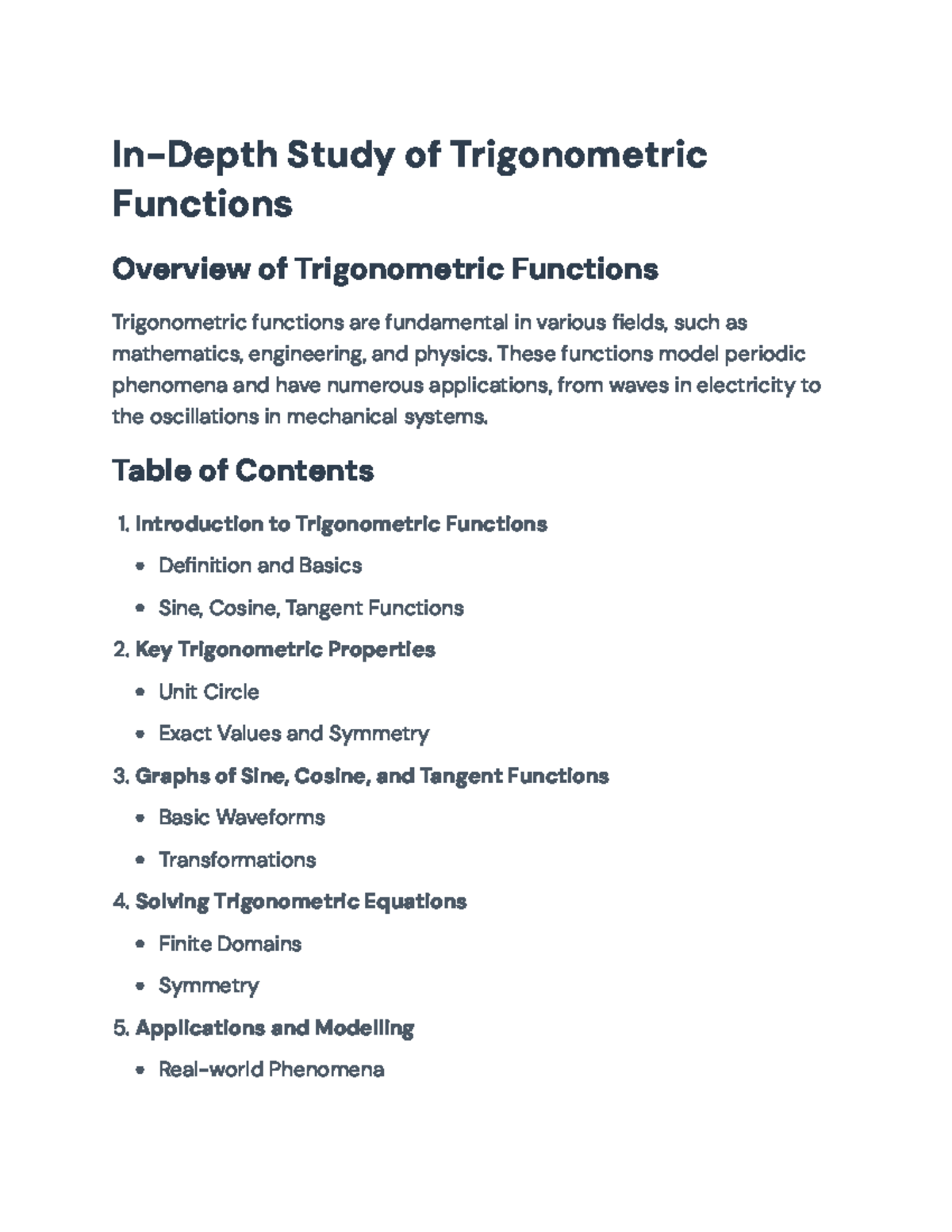In-Depth Study of Trigonometric Functions for Math 101 Final Exam - In ...