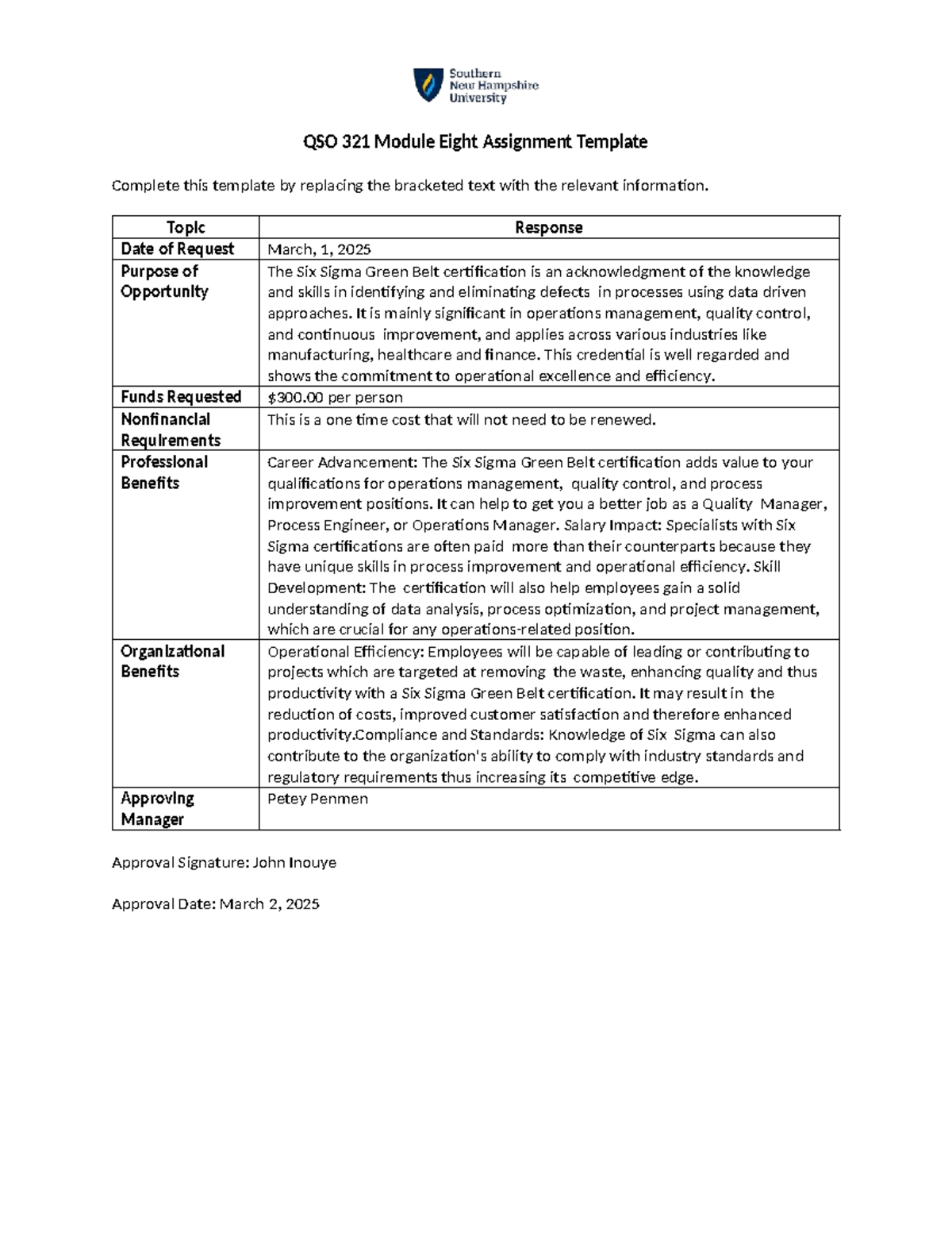 QSO 321 Module Eight Assignment J - Topic Response Date of Request ...