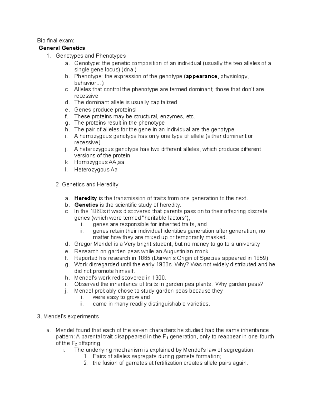 Bio 100 Final Exam Study Guide: Genetics, Evolution, and Ecology ...