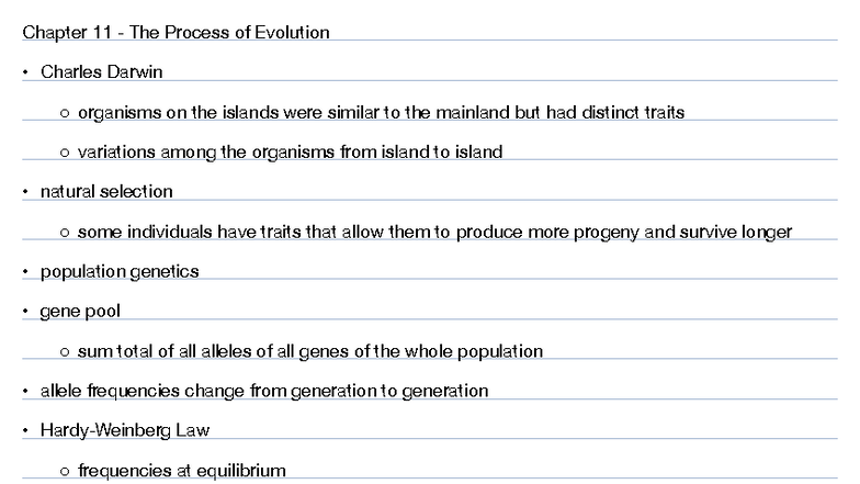 Chapter 11: The Process of Evolution - Key Concepts and Terms - Studocu