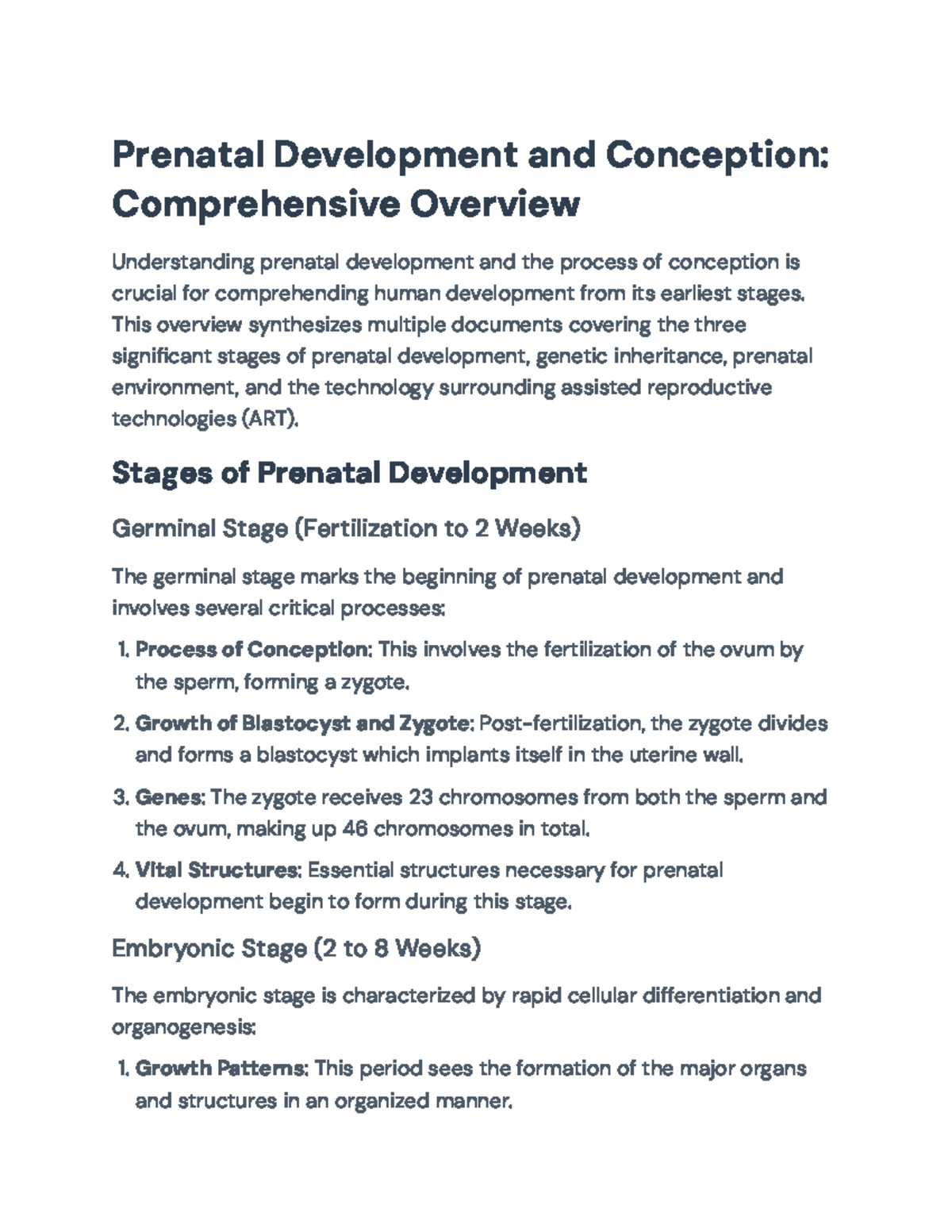 Comprehensive Overview of Prenatal Development and Conception ...