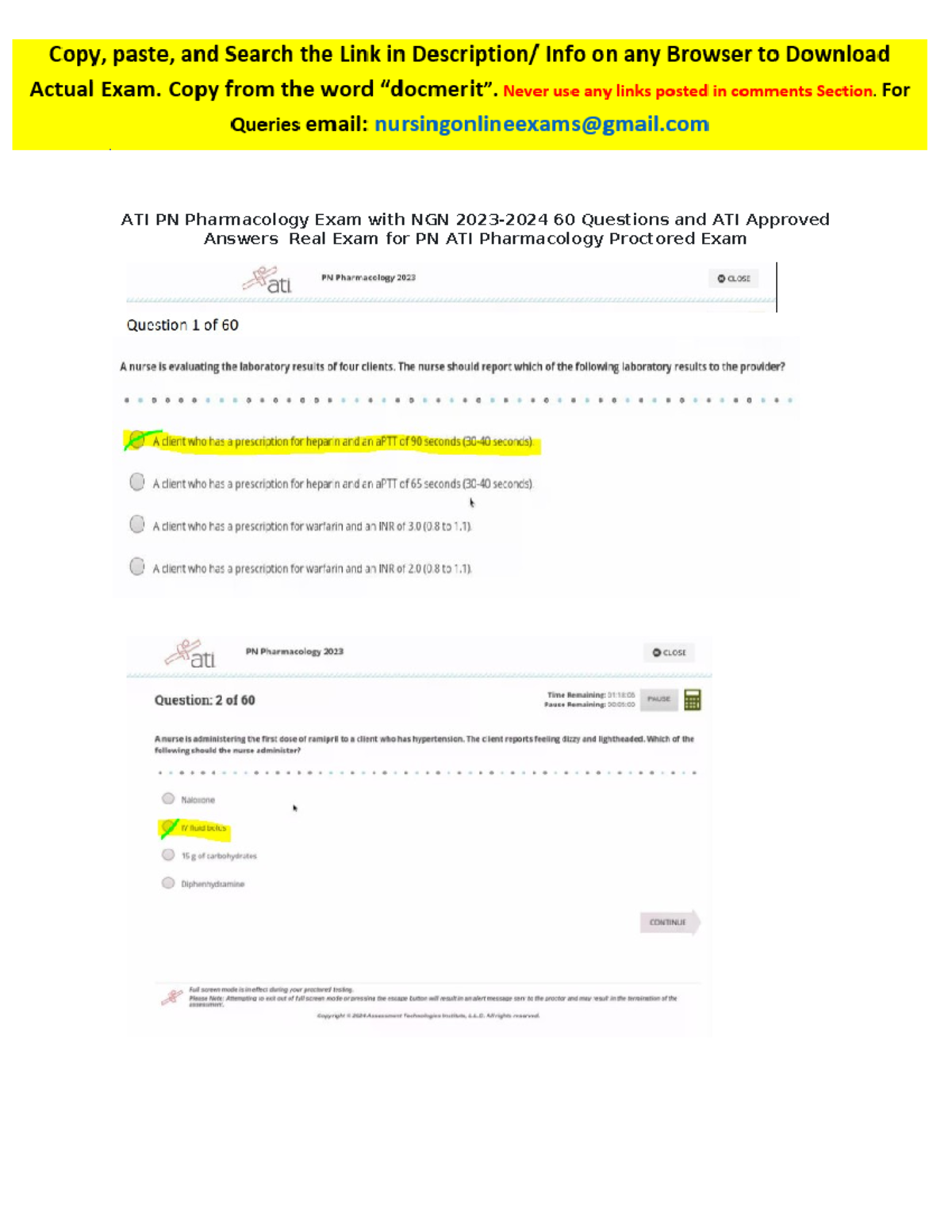 ATI PN Pharmacology Exam with NGN 2023-2024 60 Questions and ATI ...