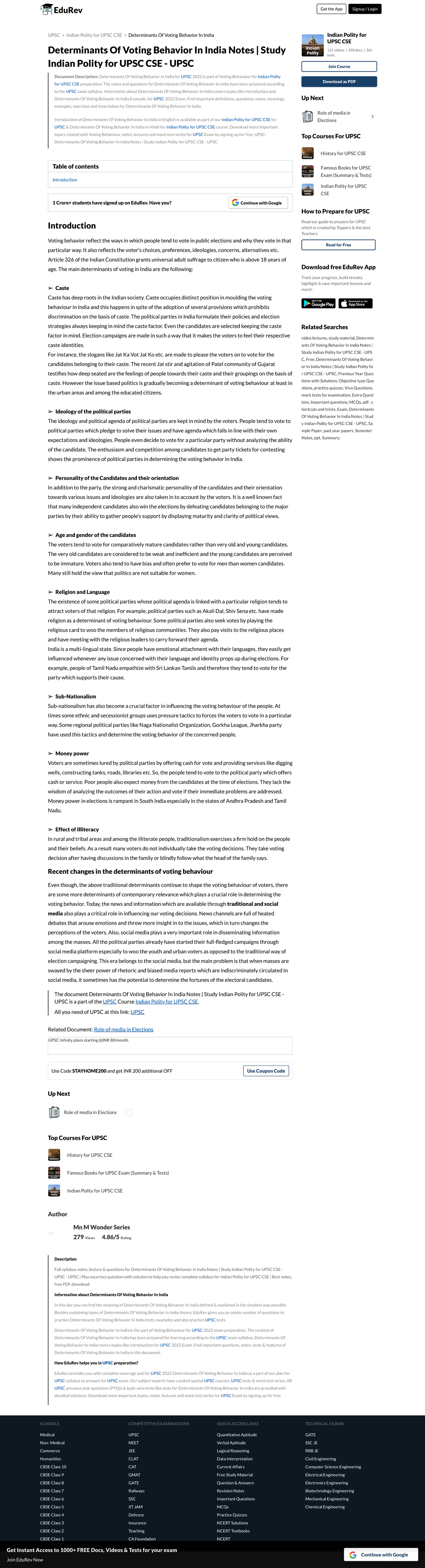 Determinants of Voting Behavior in India for UPSC CSE - Notes ...