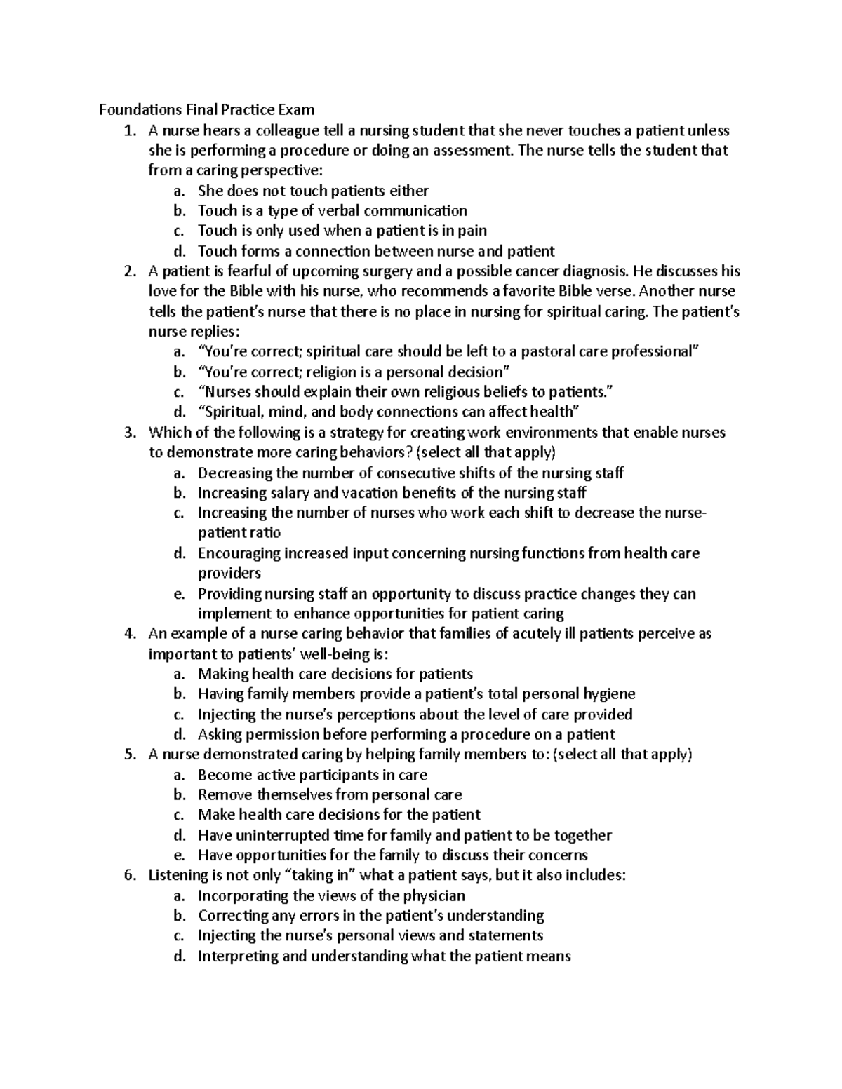 Foundations Final Exam Practice Questions and Study Guide - Studocu