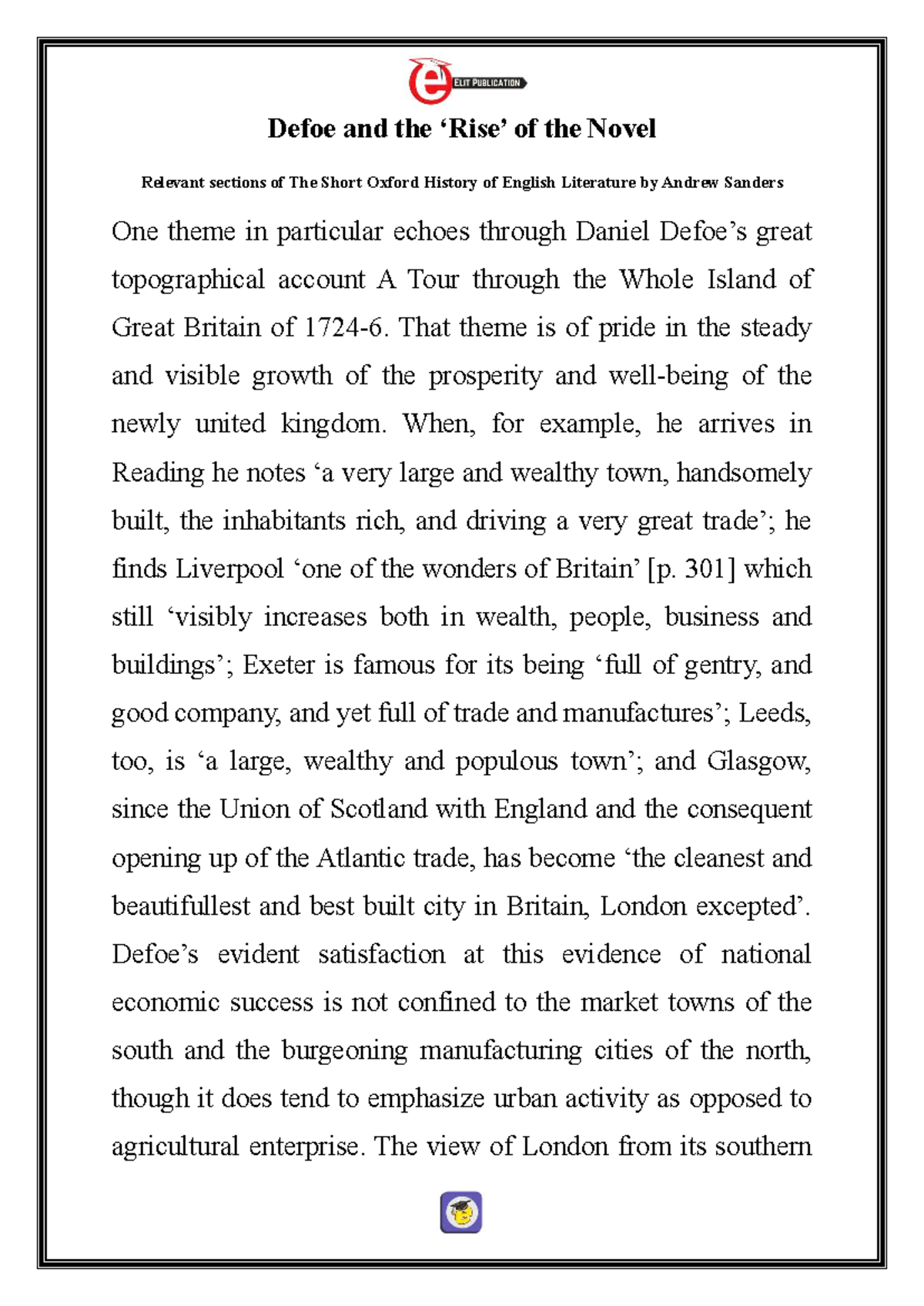 Defoe's Influence on the Novel: Insights from Andrew Sanders' History ...